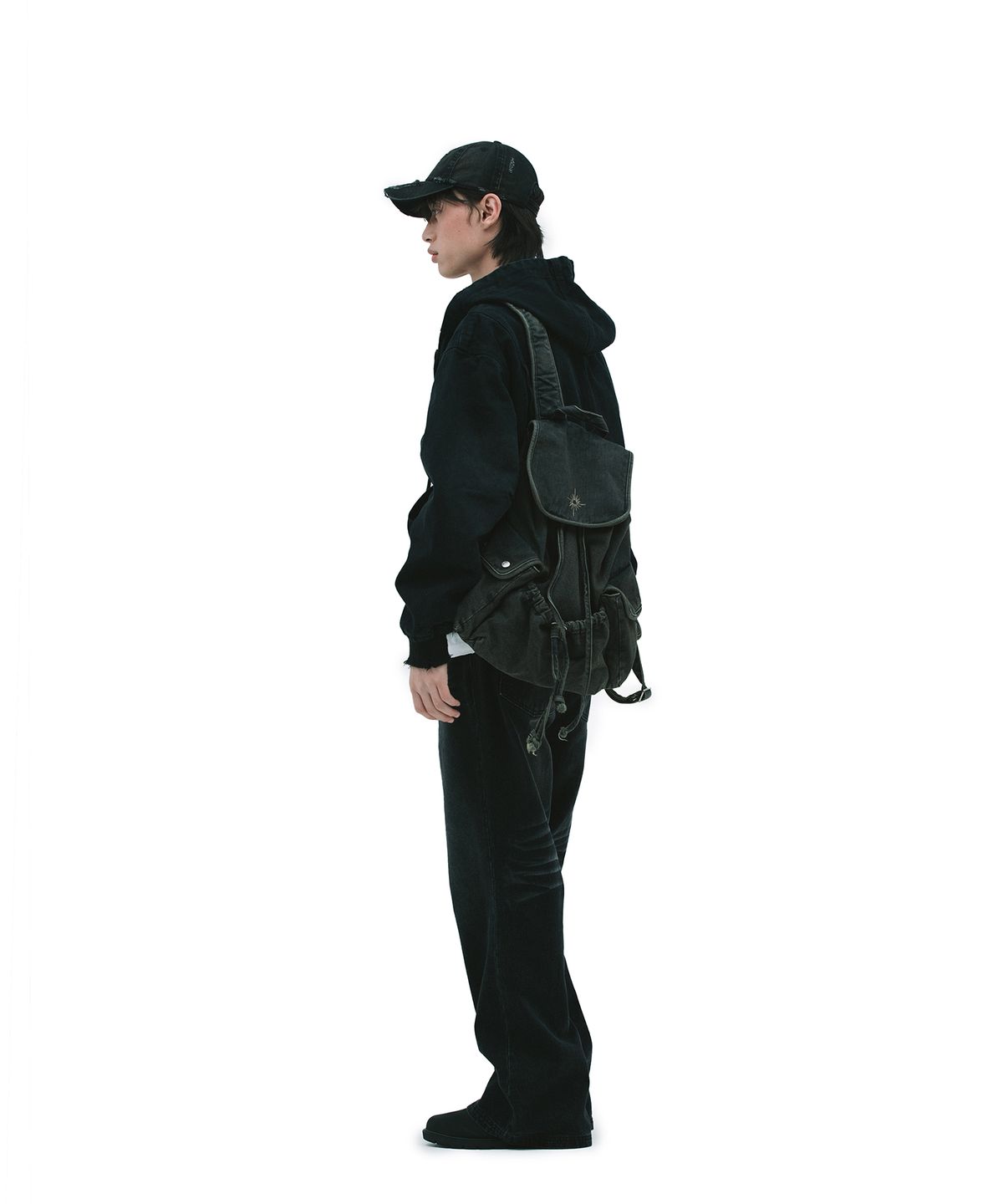 데프가먼츠(DEFGARMENTS) NEEDLE DENIM BAG PACK [BLACK DENIM]