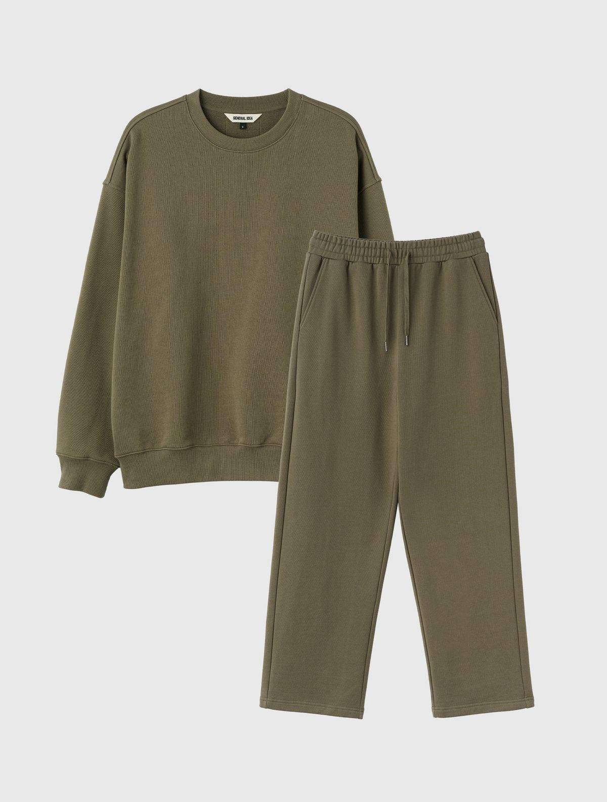 제너럴아이디어(GENERALIDEA) UNISEX 코튼 로고 루즈핏 맨투맨 세트 [KHAKI] / SBE3U51003SET