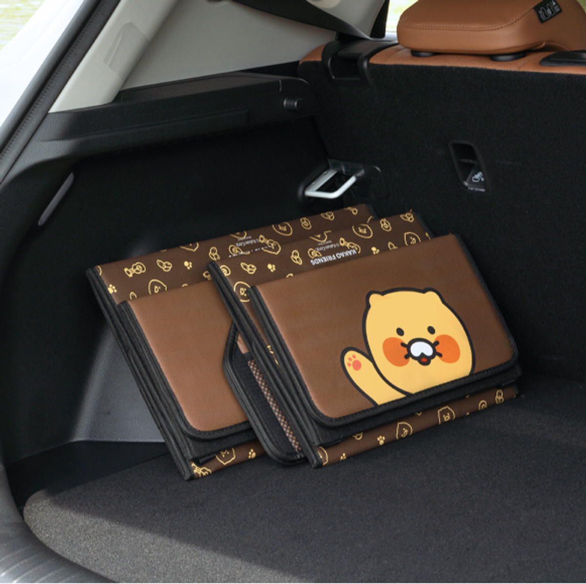 카카오프렌즈 파트너(KAKAOFRIENDS PARTNERS) (소형+대형 SET) 카카오프렌즈 춘식이 클리어 차량용 트렁크 보관함 트렁크 정리함 대용량 접이식 보관함
