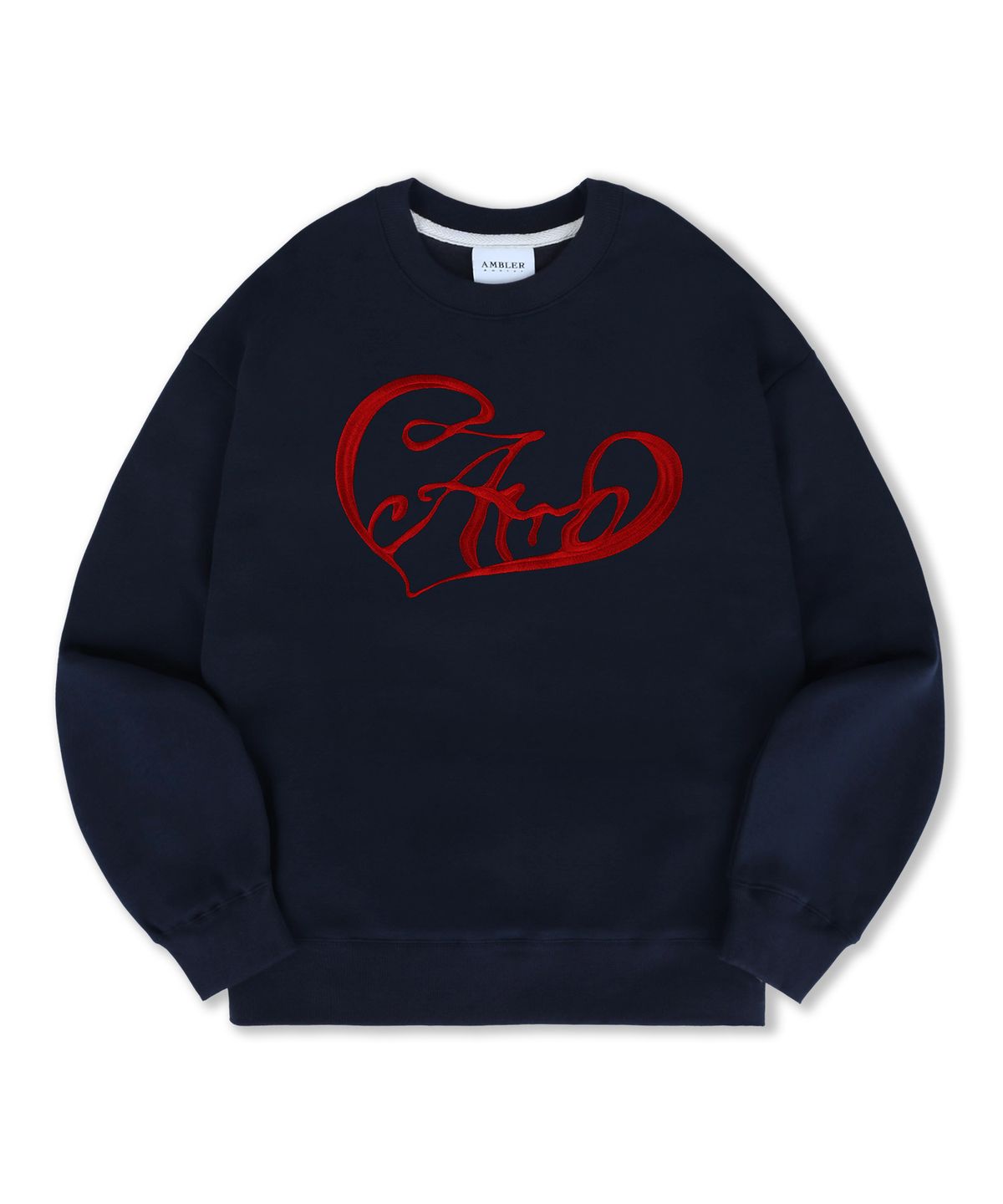 엠블러(AMBLER) LOVE, LOVE AMB 자수 맨투맨 티셔츠  AMM1308 (네이비)