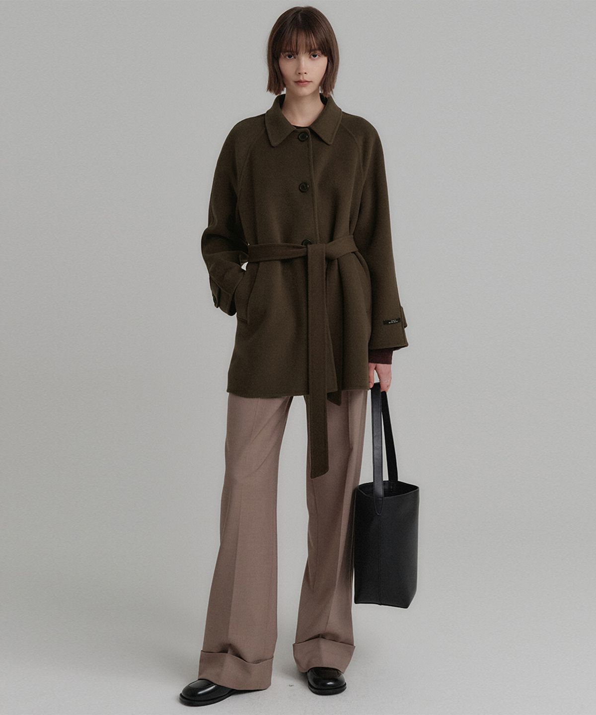 룩캐스트(LOOKAST) 리앤 울 핸드메이드 하프 코트_브라운 / LEANNE WOOL HANDMADE HALF COAT_BROWN
