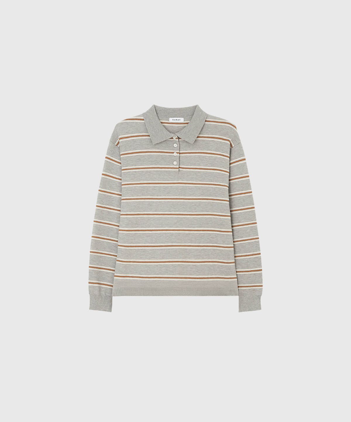 룩캐스트(LOOKAST) 라일라 스트라이프 카라 니트_그레이 / LAYLA STRIPE COLLAR KNIT_GREY