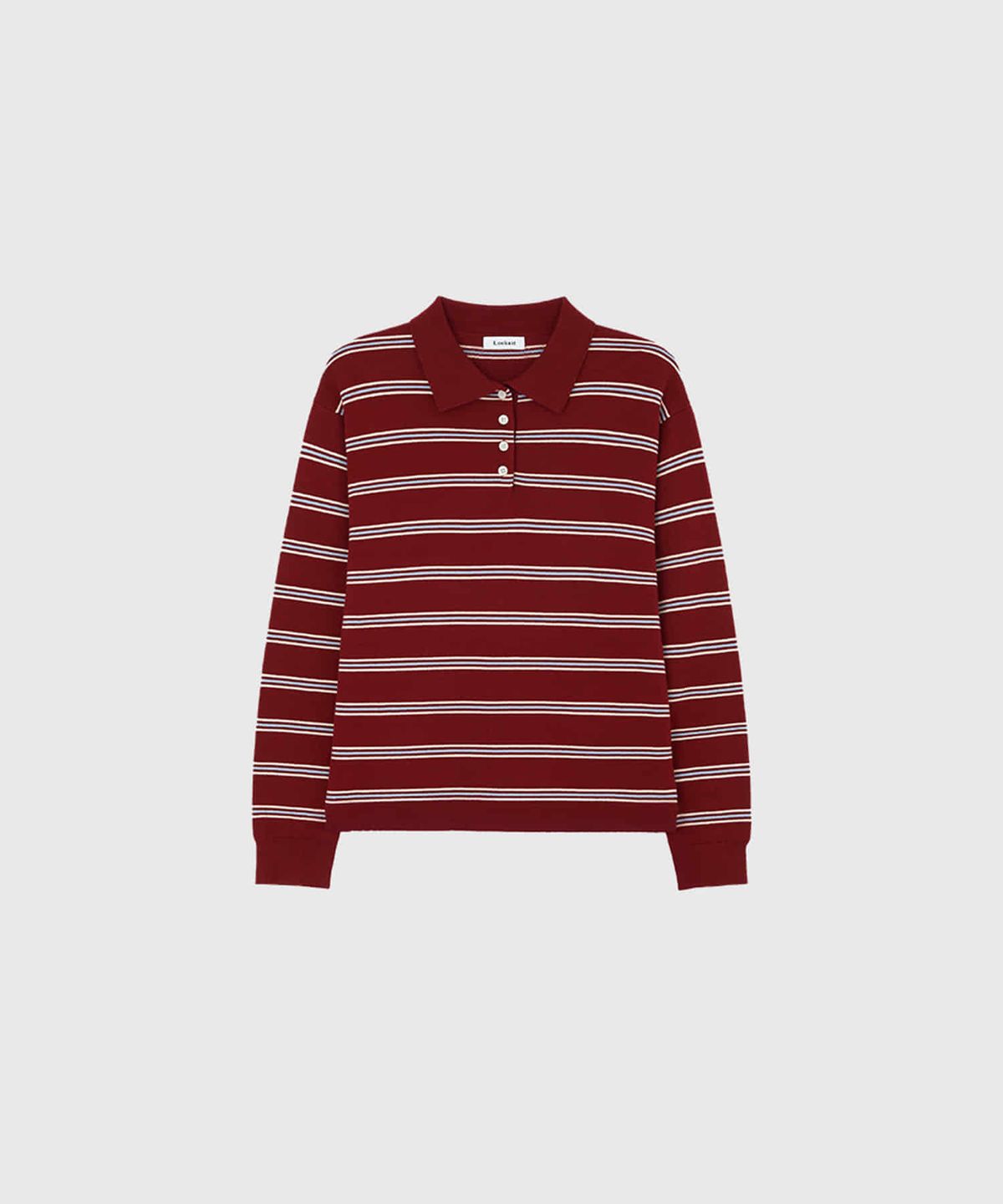 룩캐스트(LOOKAST) 라일라 스트라이프 카라 니트_딥 레드 / LAYLA STRIPE COLLAR KNIT_DEEP RED
