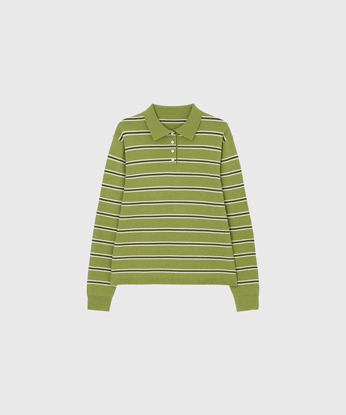 룩캐스트(LOOKAST) 라일라 스트라이프 카라 니트_올리브 그린 / LAYLA STRIPE COLLAR KNIT_OLIVE GREEN