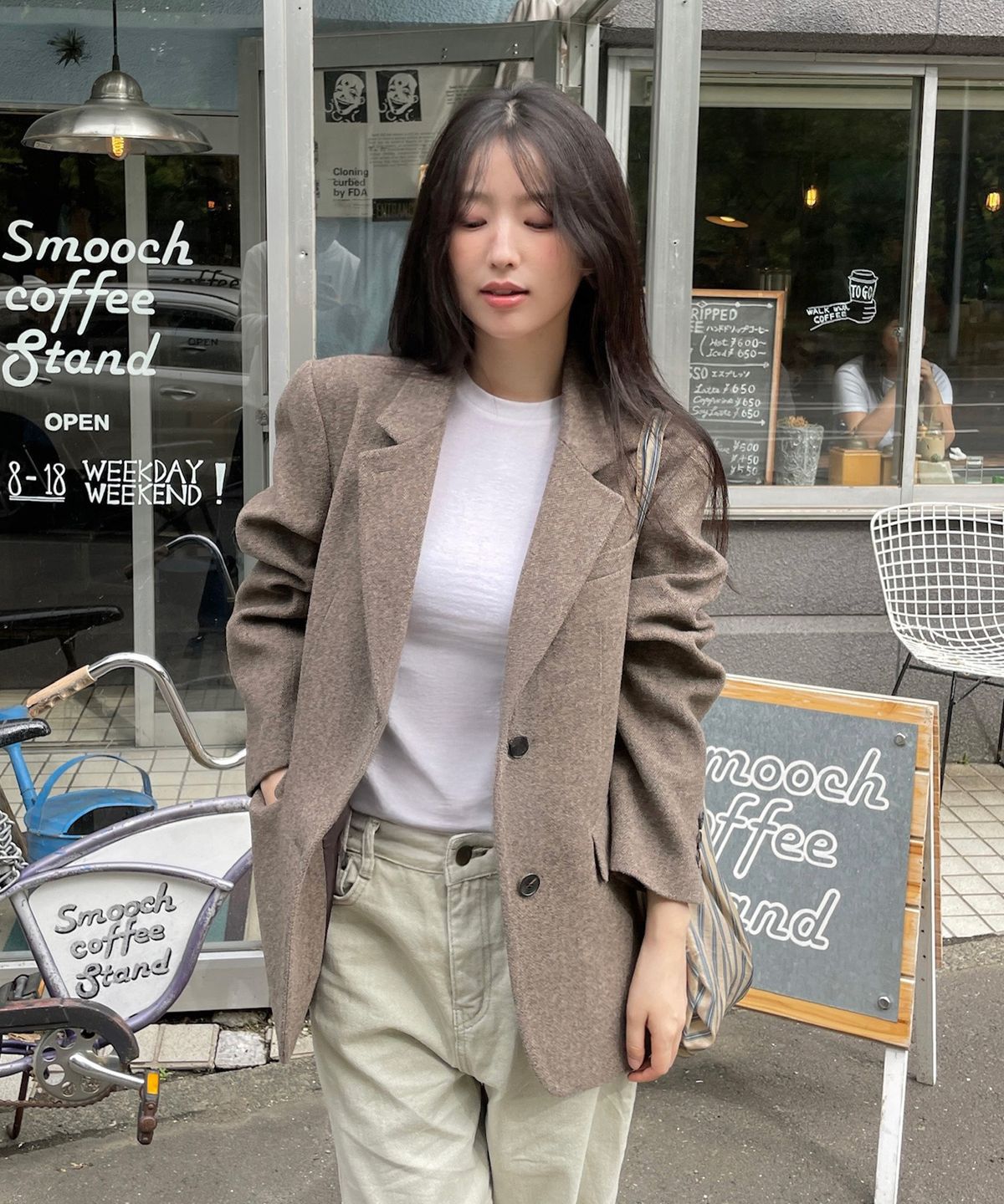 룩캐스트(LOOKAST) 소이 울 싱글 자켓_브라운 헤링본 / SOY WOOL SINGLE JACKET_BROWN HERRINGBONE