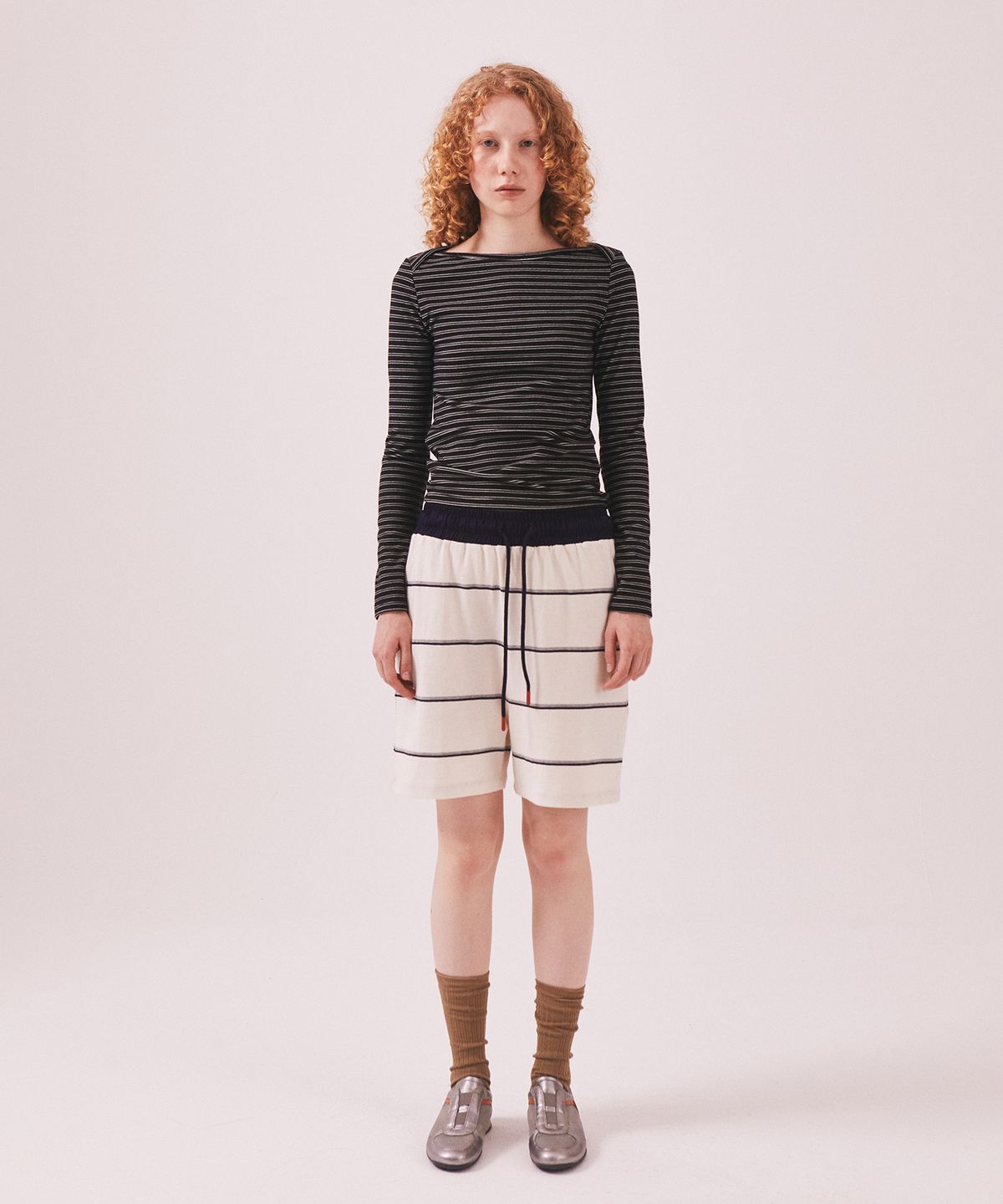 미나수(MENASOO) MNS Striped Cotton Half Pants_Ivory