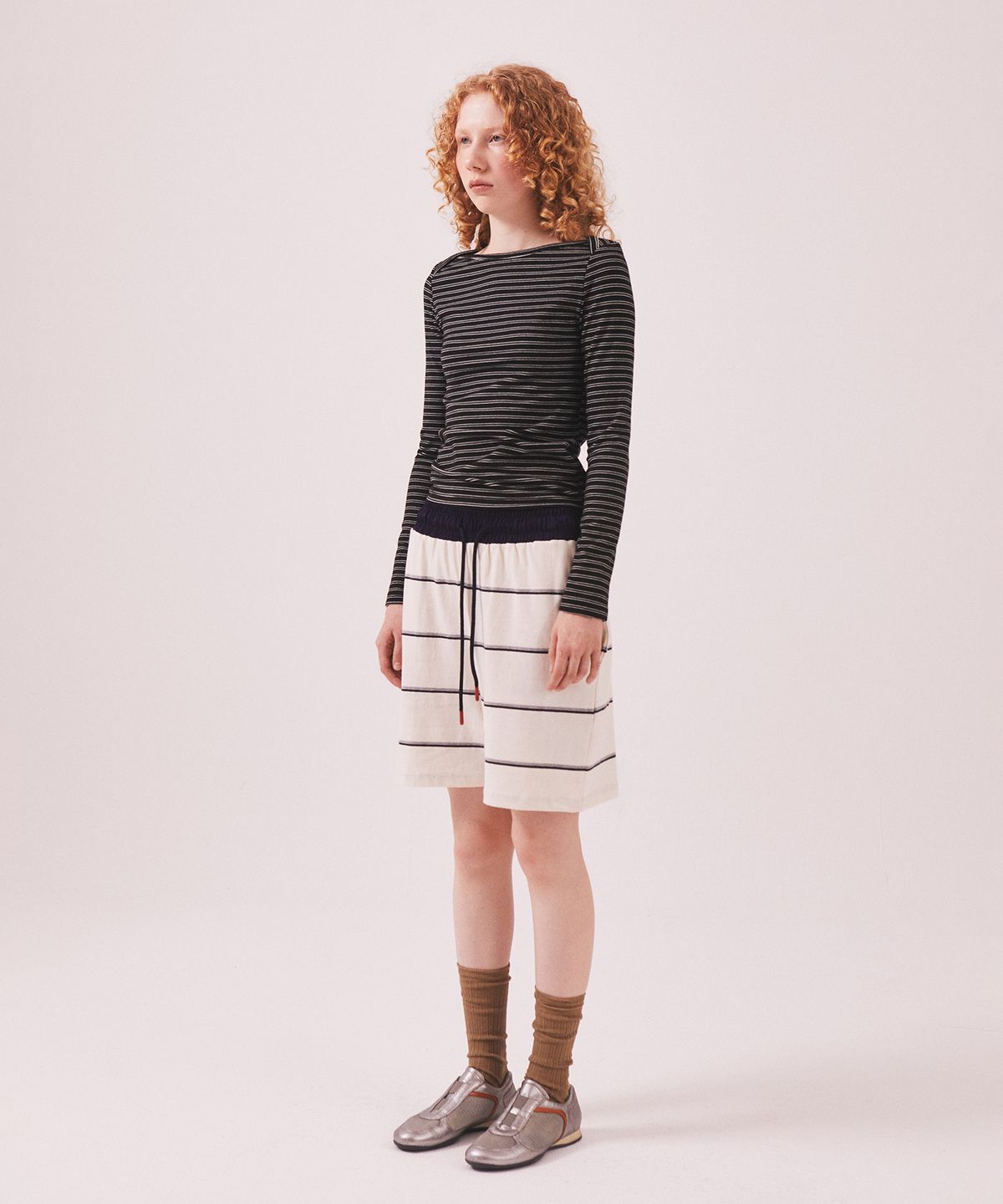 미나수(MENASOO) MNS Striped Cotton Half Pants_Ivory
