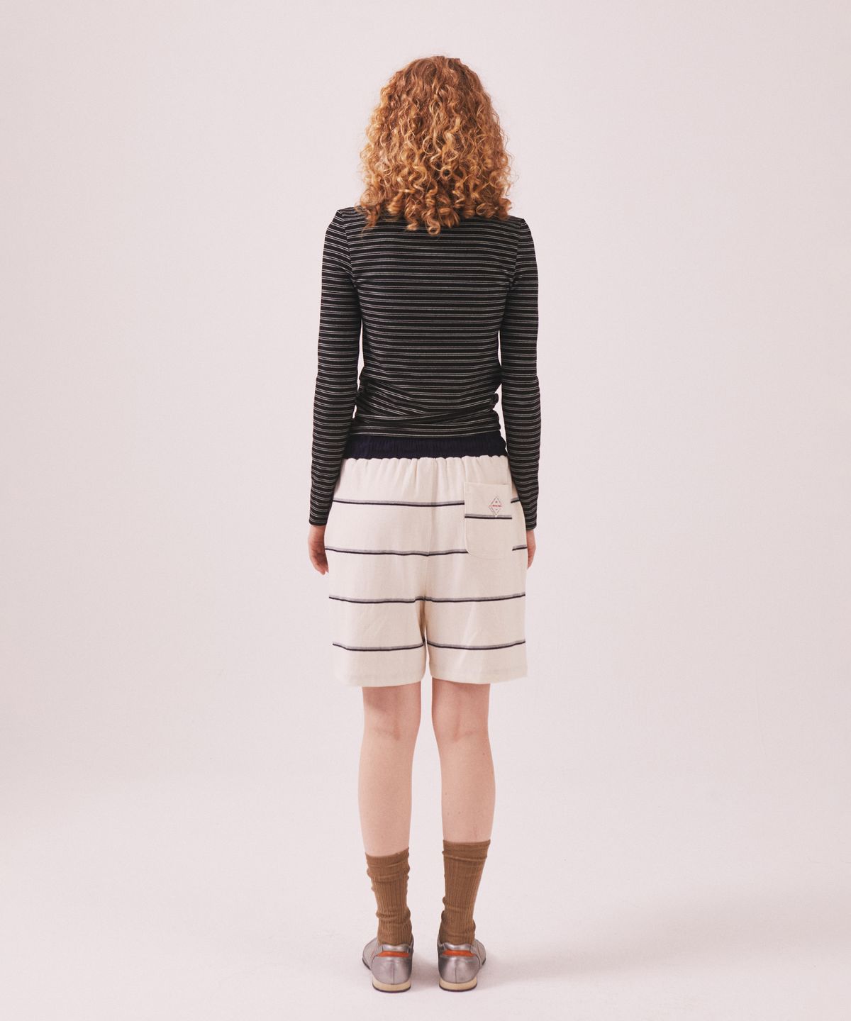 미나수(MENASOO) MNS Striped Cotton Half Pants_Ivory