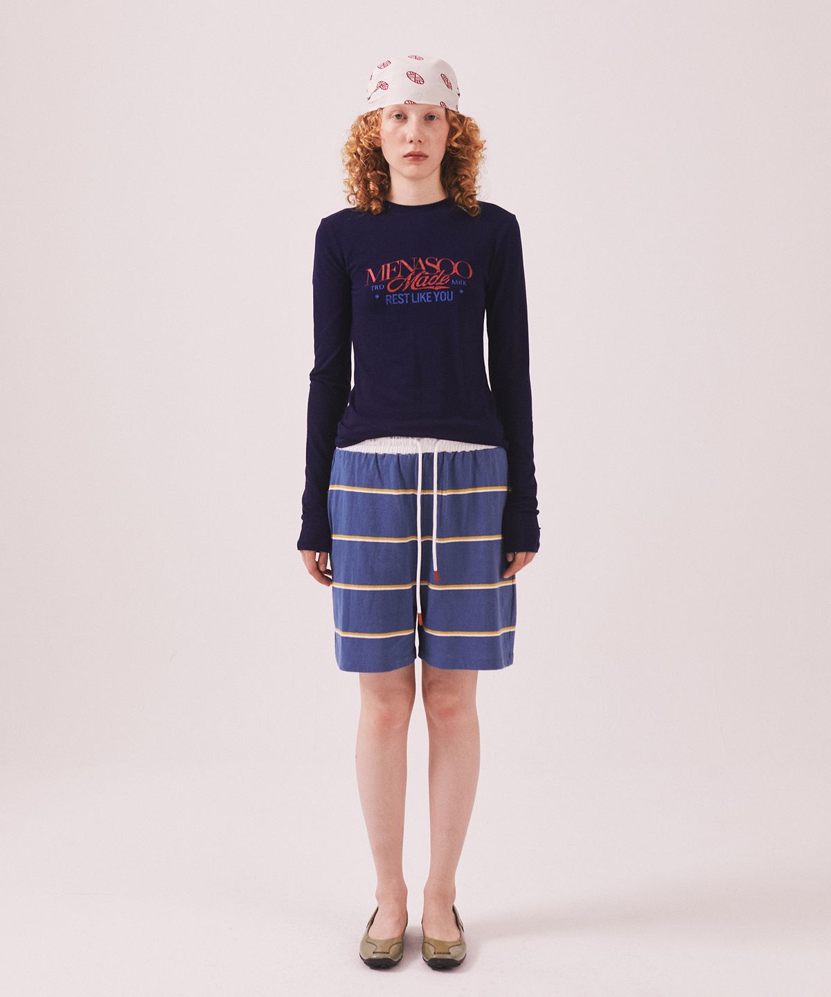 미나수(MENASOO) MNS Striped Cotton Half Pants_Blue