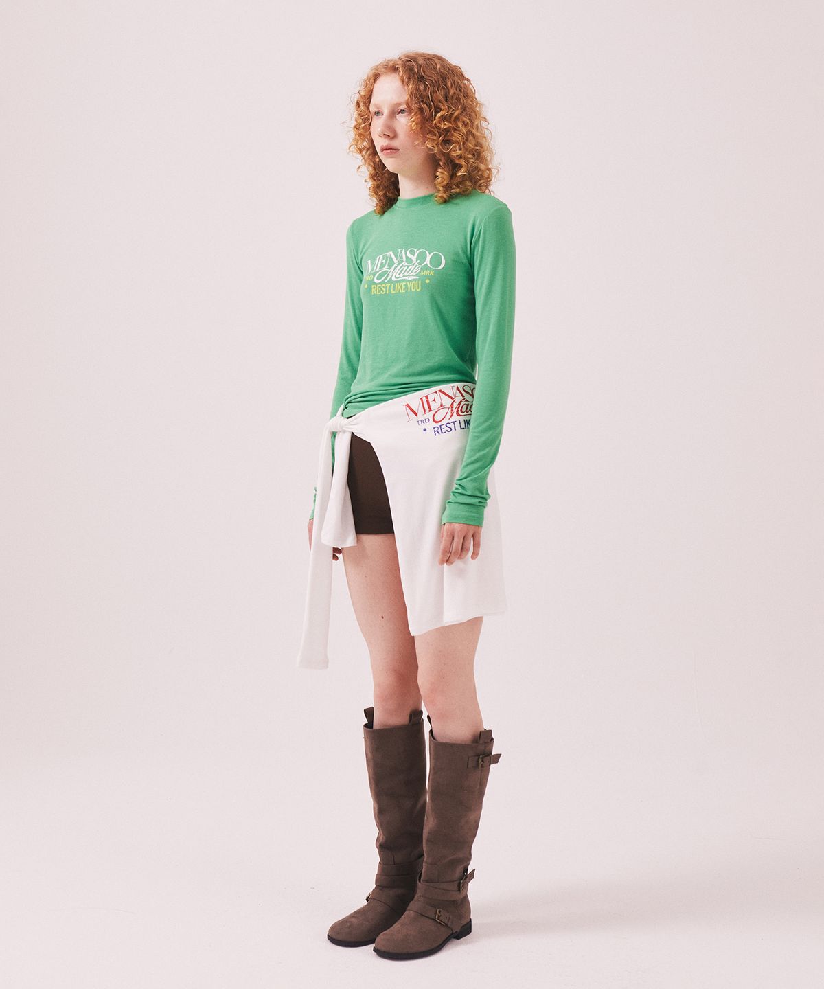 미나수(MENASOO) MNS Soft Fitted Long T Shirt_Green