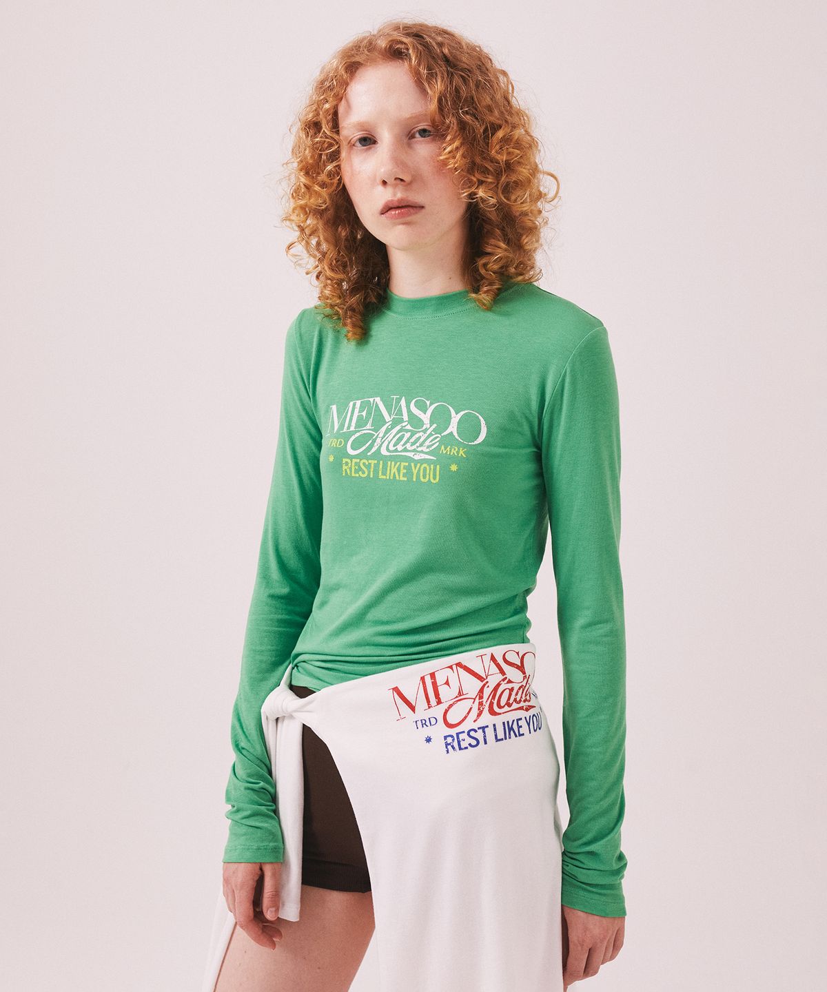 미나수(MENASOO) MNS Soft Fitted Long T Shirt_Green