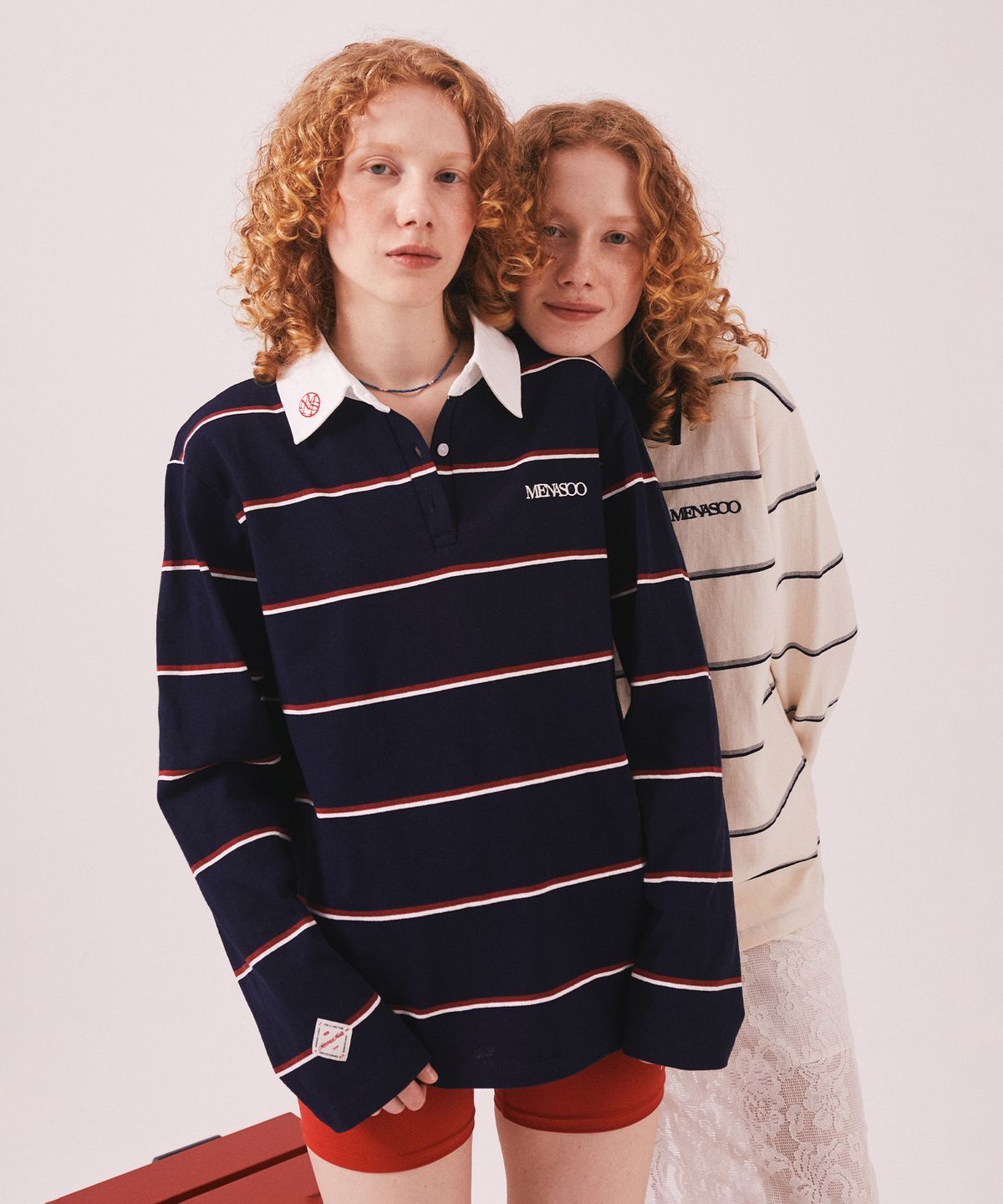 미나수(MENASOO) MNS Striped Cotton Collar T Shirt_Navy