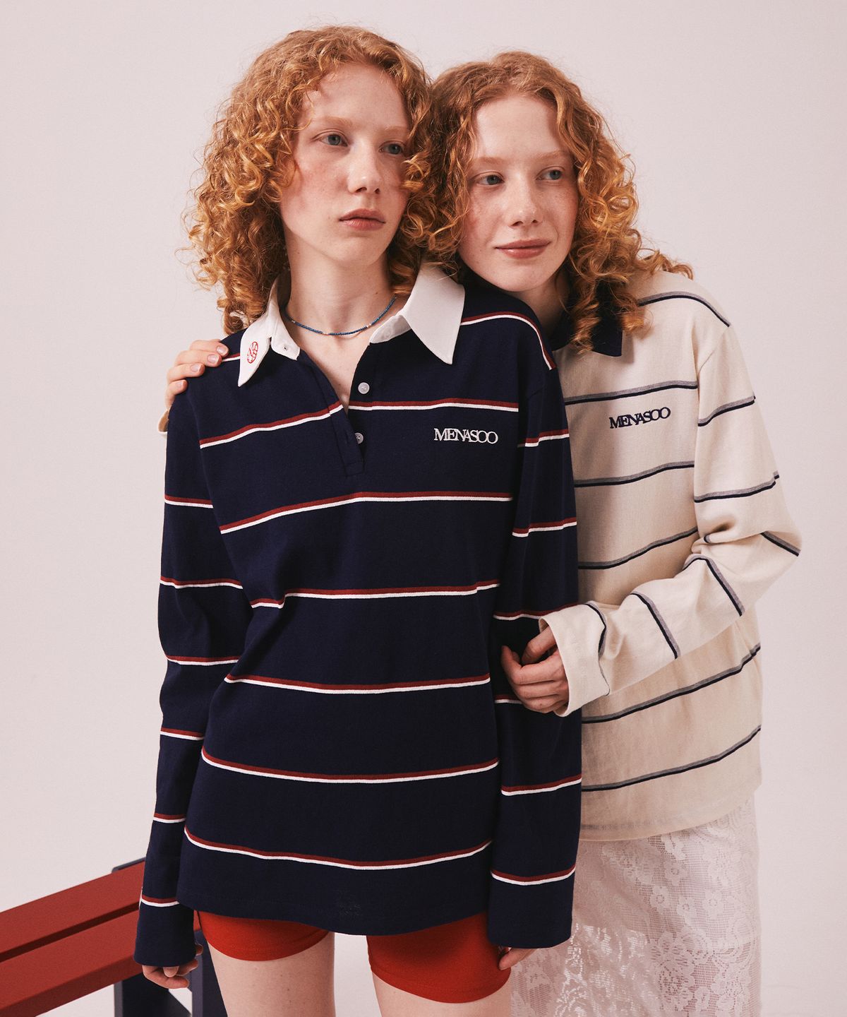 미나수(MENASOO) MNS Striped Cotton Collar T Shirt_Navy