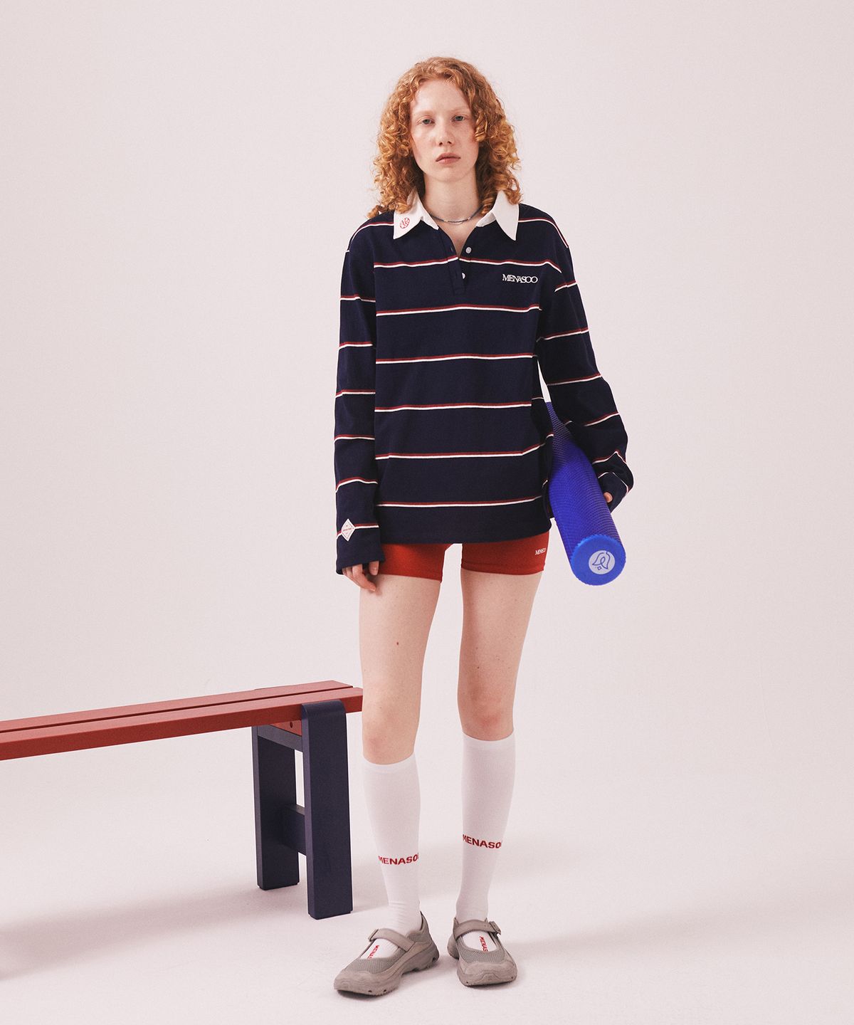 미나수(MENASOO) MNS Striped Cotton Collar T Shirt_Navy