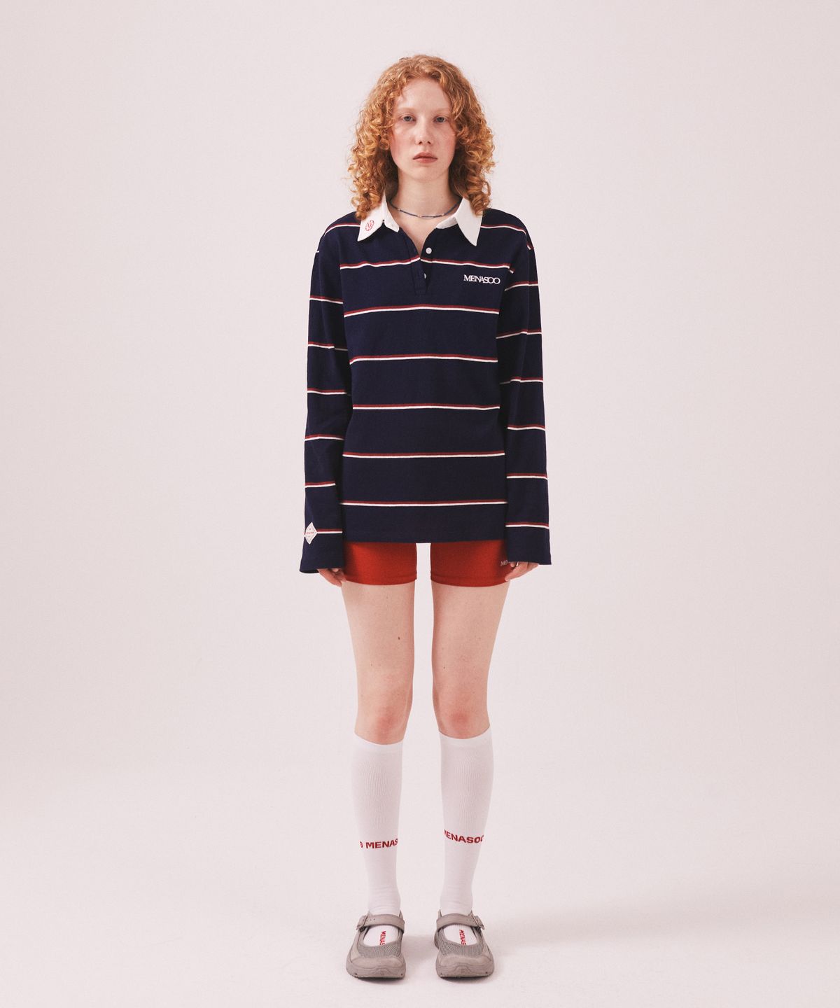 미나수(MENASOO) MNS Striped Cotton Collar T Shirt_Navy