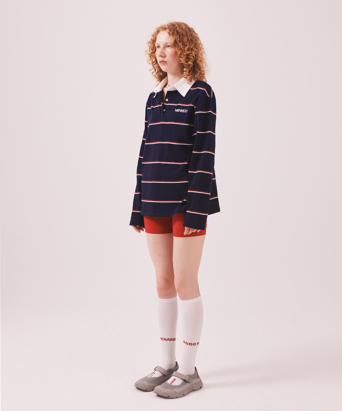 미나수(MENASOO) MNS Striped Cotton Collar T Shirt_Navy