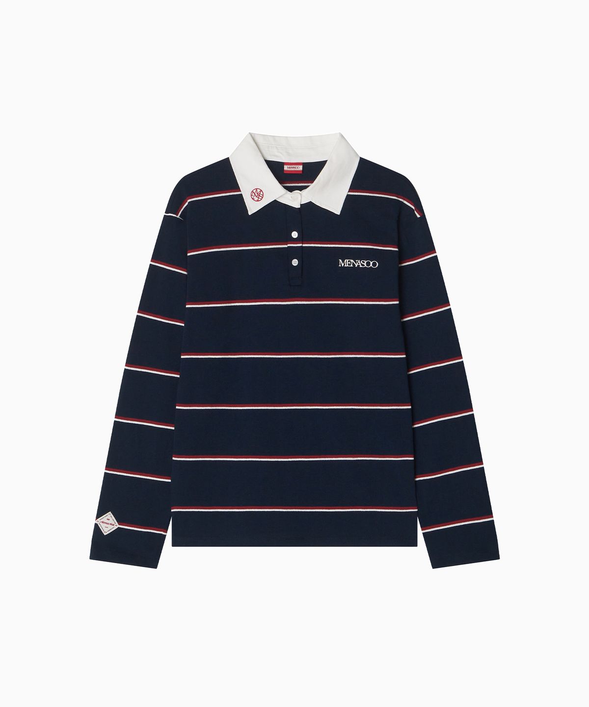미나수(MENASOO) MNS Striped Cotton Collar T Shirt_Navy