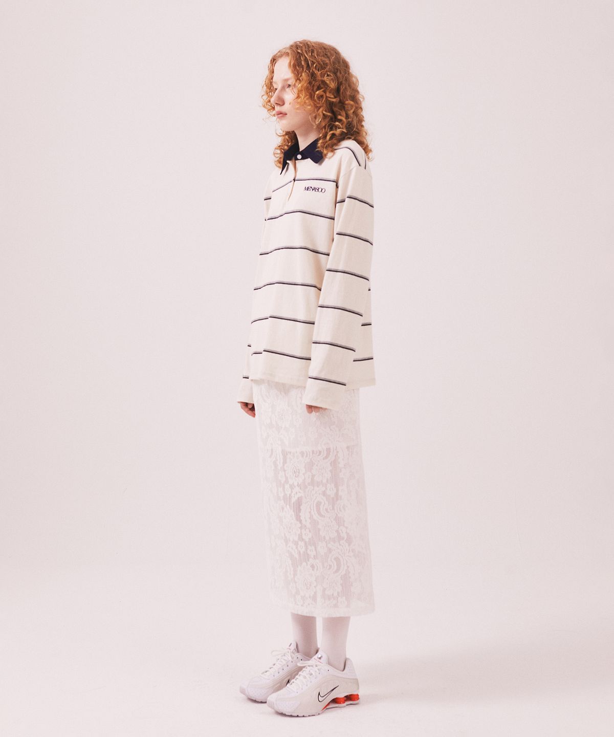 미나수(MENASOO) MNS Striped Cotton Collar T Shirt_Ivory