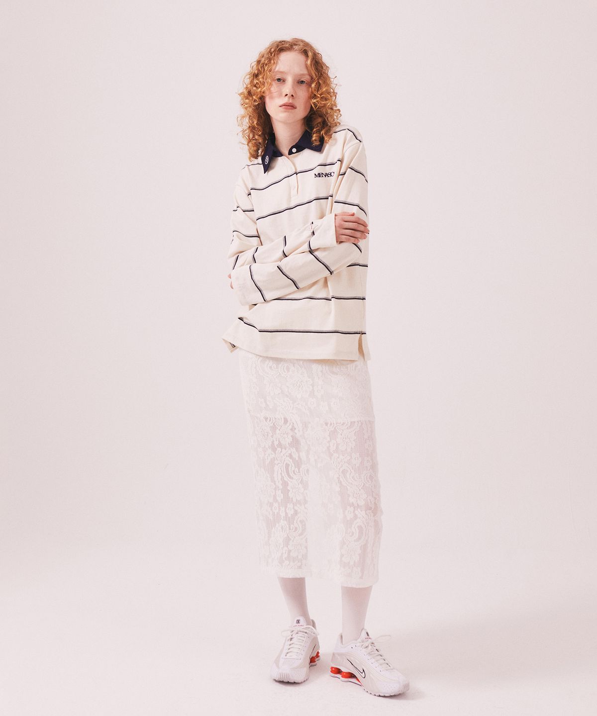 미나수(MENASOO) MNS Striped Cotton Collar T Shirt_Ivory
