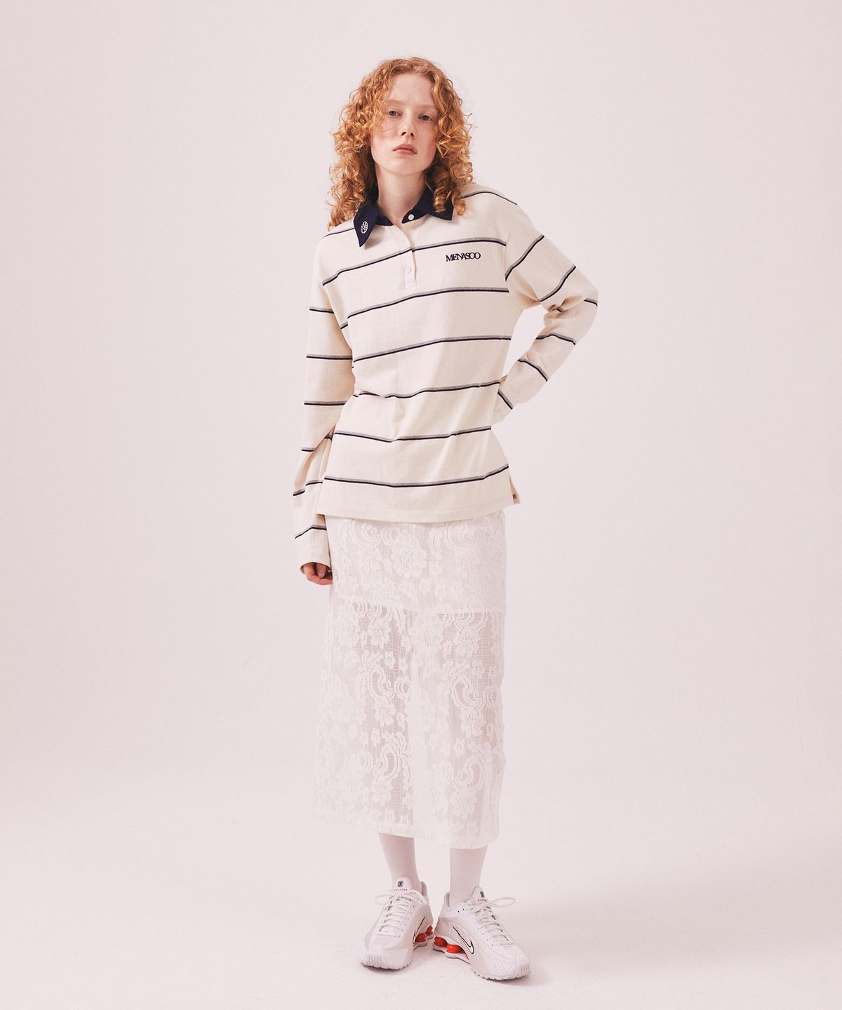 미나수(MENASOO) MNS Striped Cotton Collar T Shirt_Ivory