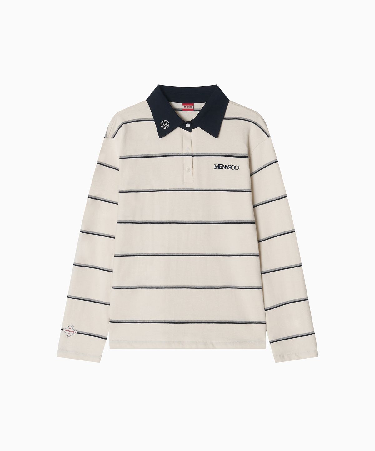 미나수(MENASOO) MNS Striped Cotton Collar T Shirt_Ivory