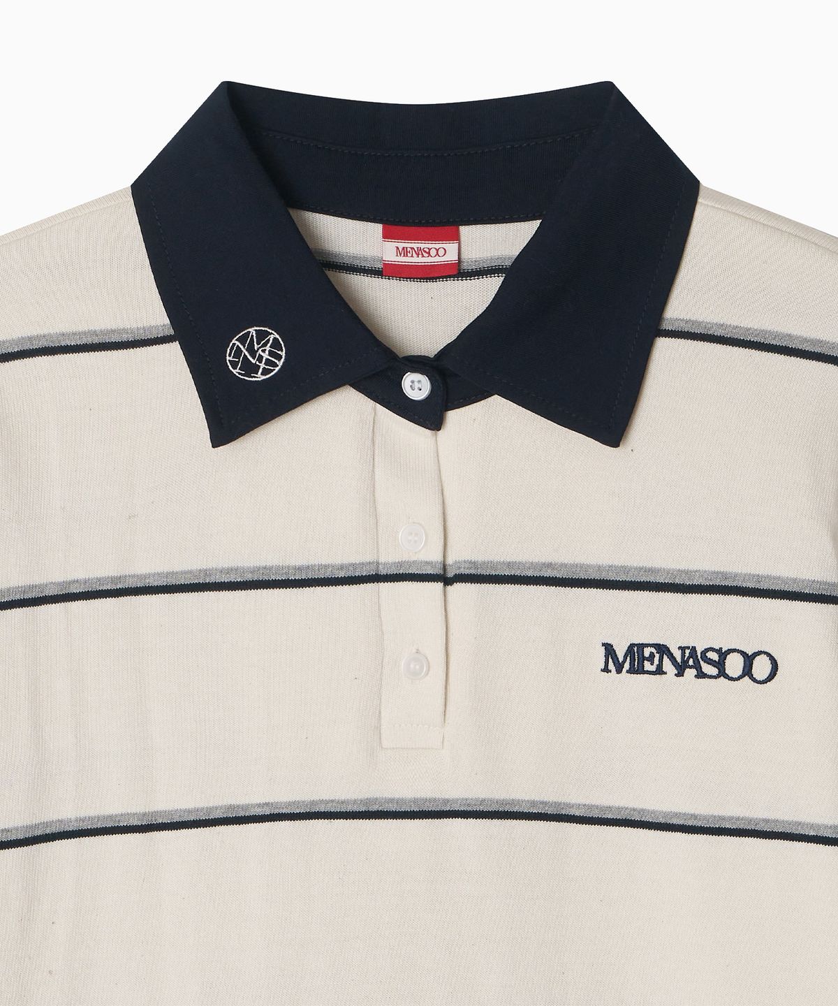 미나수(MENASOO) MNS Striped Cotton Collar T Shirt_Ivory