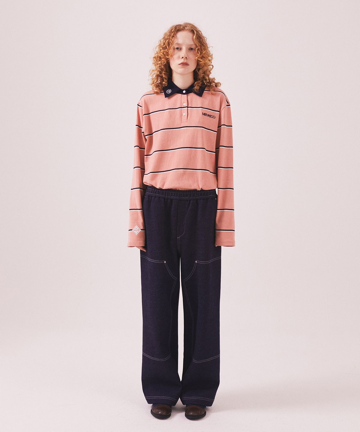 미나수(MENASOO) MNS Striped Cotton Collar T Shirt_Pink