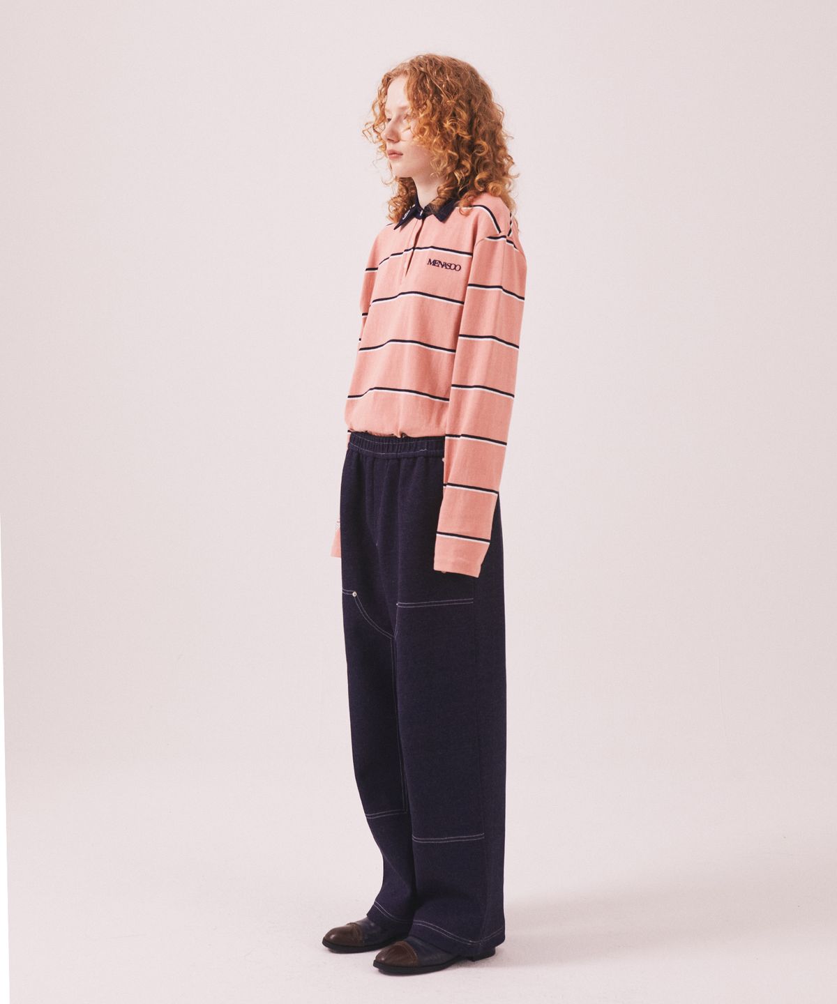미나수(MENASOO) MNS Striped Cotton Collar T Shirt_Pink