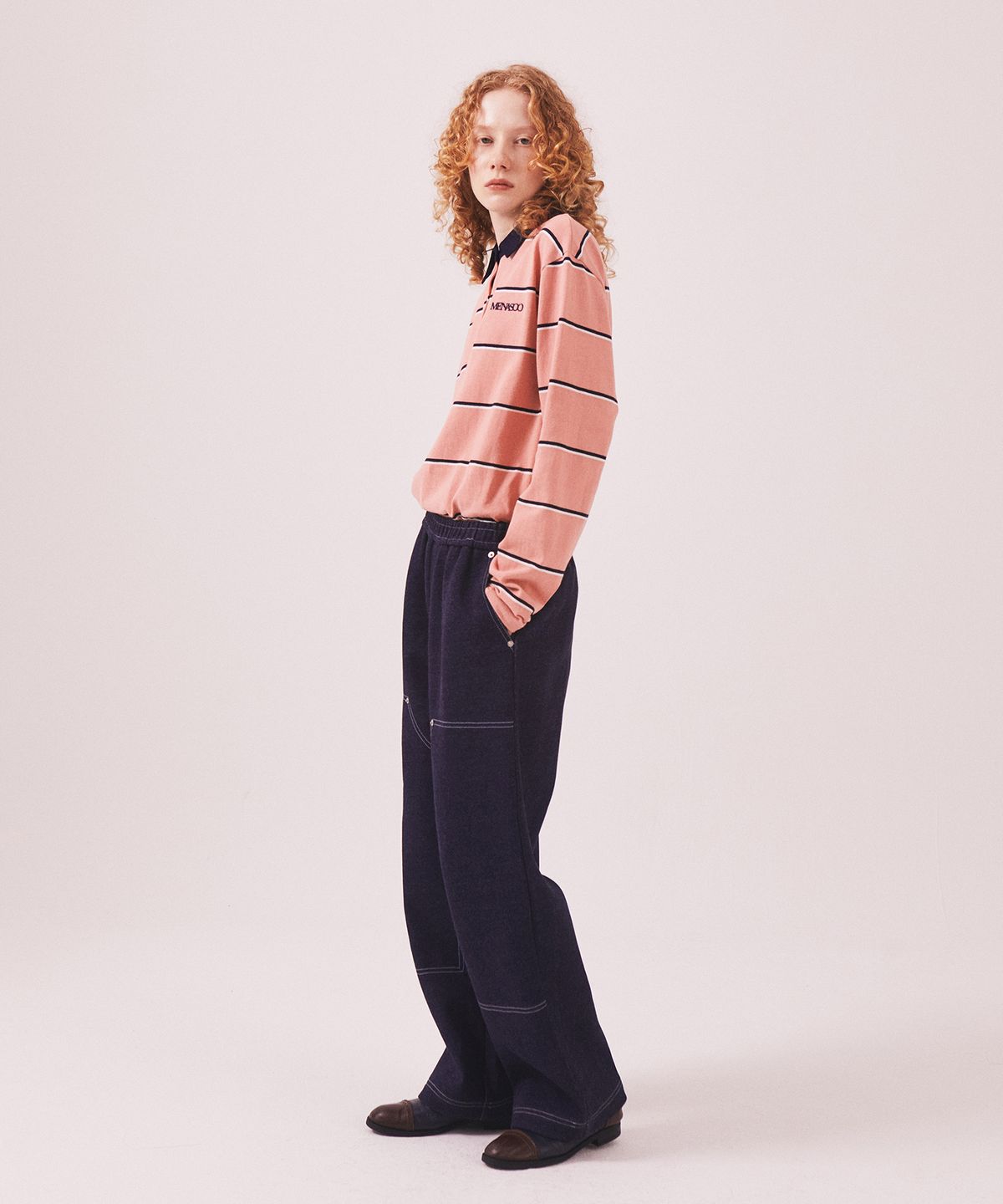 미나수(MENASOO) MNS Striped Cotton Collar T Shirt_Pink