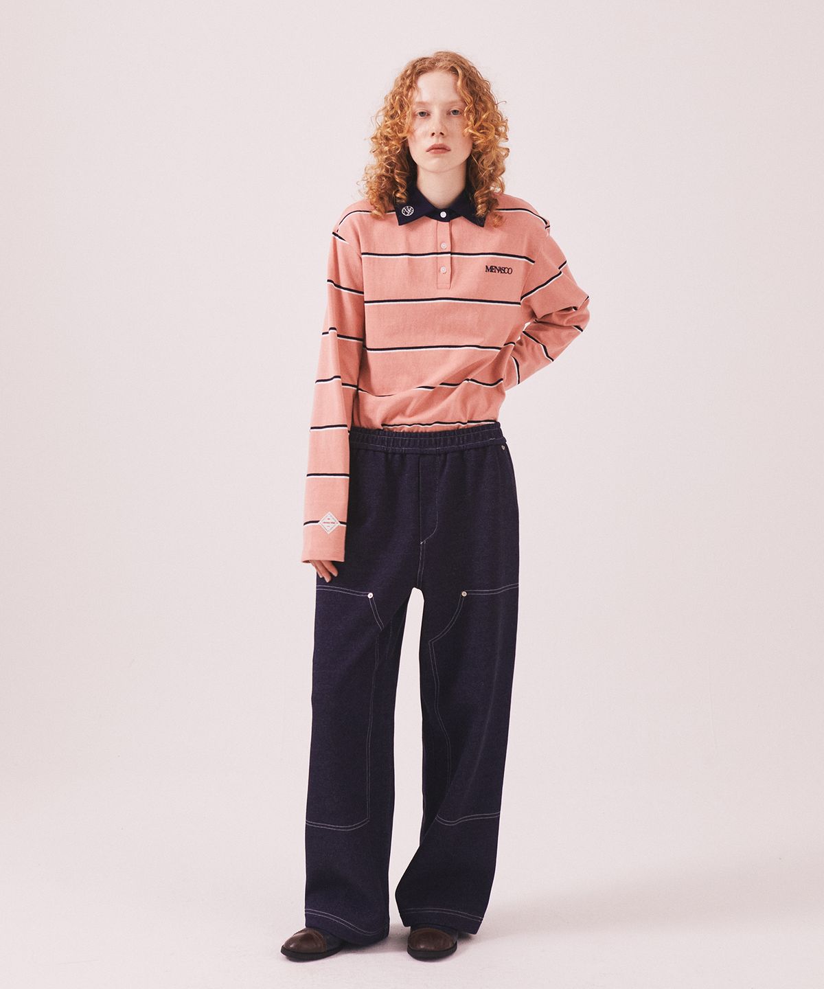 미나수(MENASOO) MNS Striped Cotton Collar T Shirt_Pink