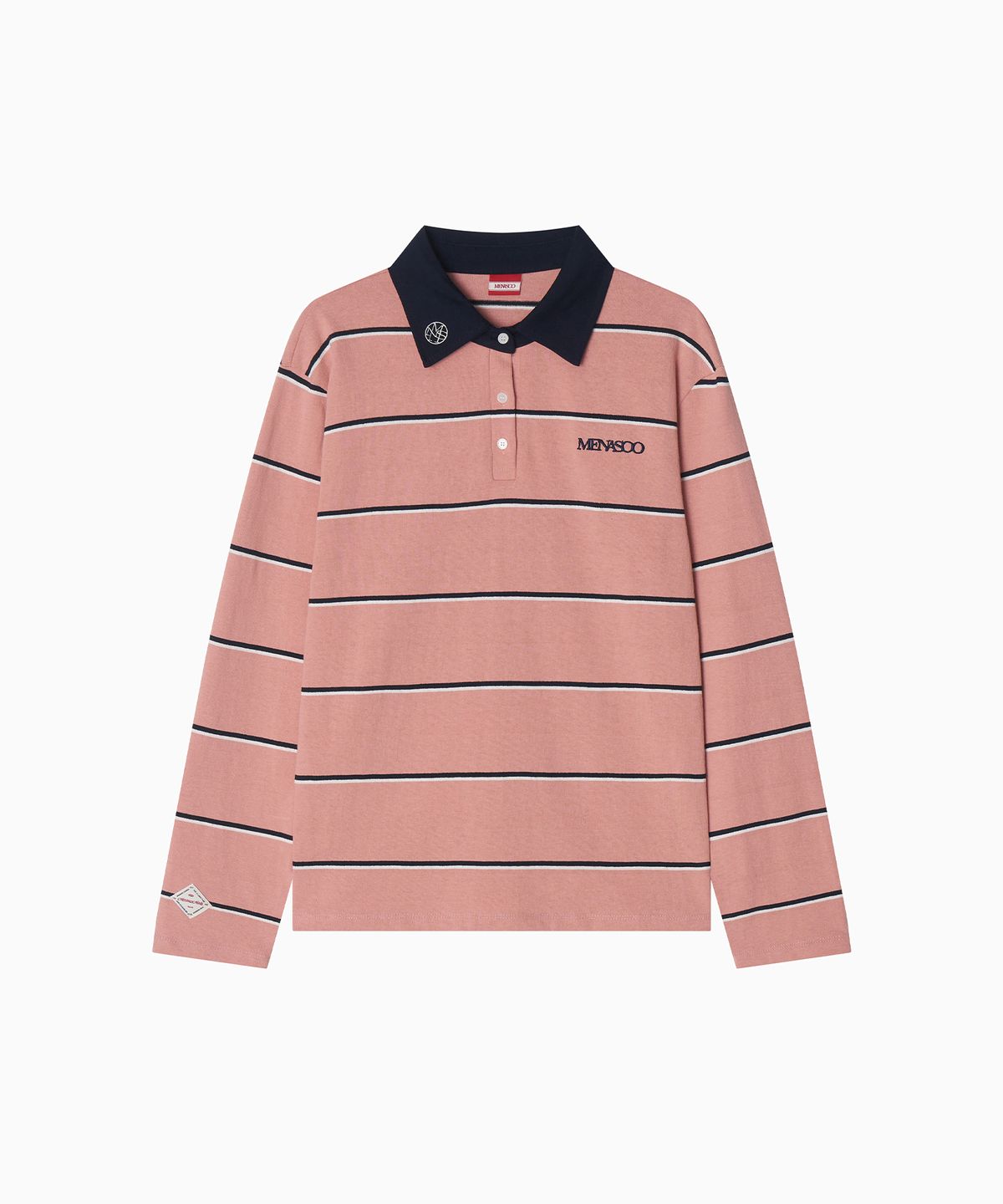 미나수(MENASOO) MNS Striped Cotton Collar T Shirt_Pink