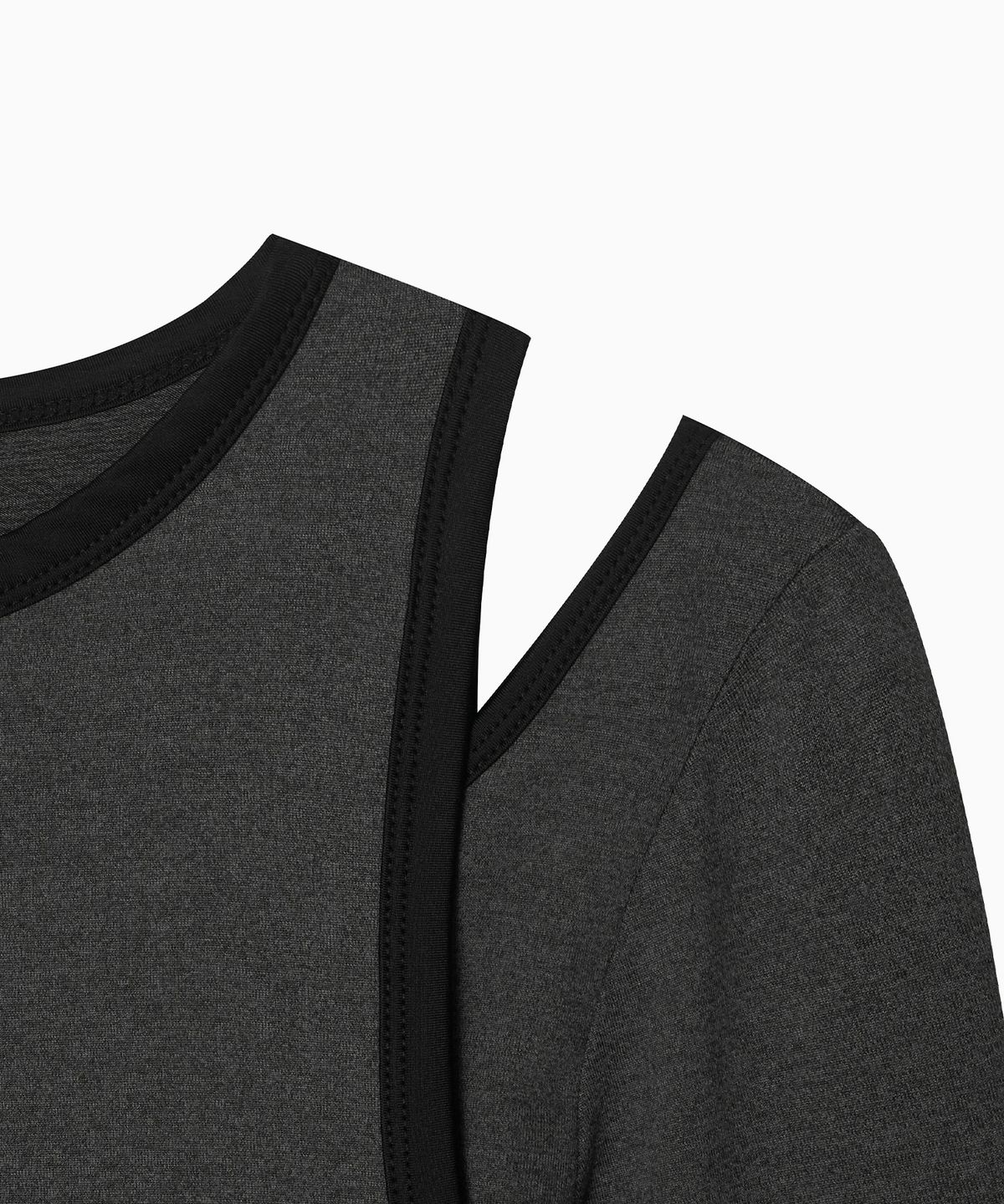 미나수(MENASOO) Stretch Layered T Shirt_Charcoal