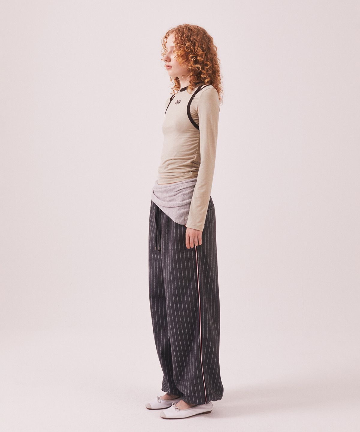미나수(MENASOO) Stretch Layered T Shirt_Beige