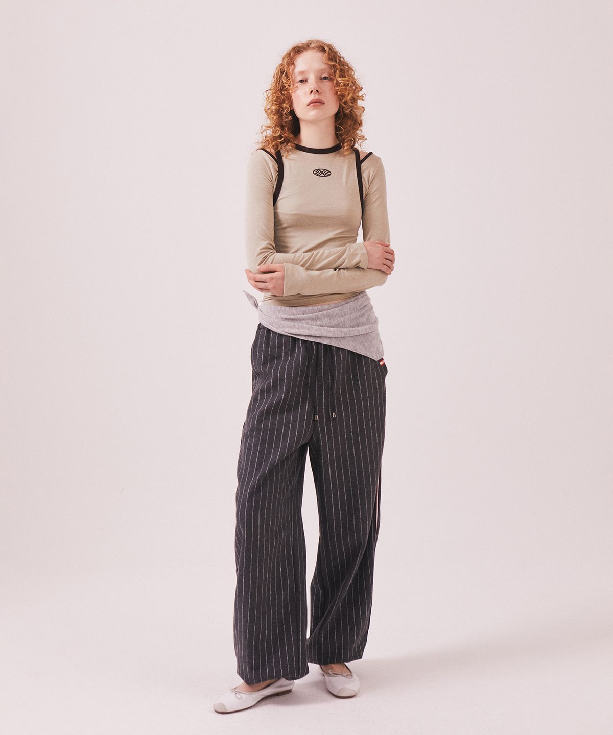 미나수(MENASOO) Stretch Layered T Shirt_Beige