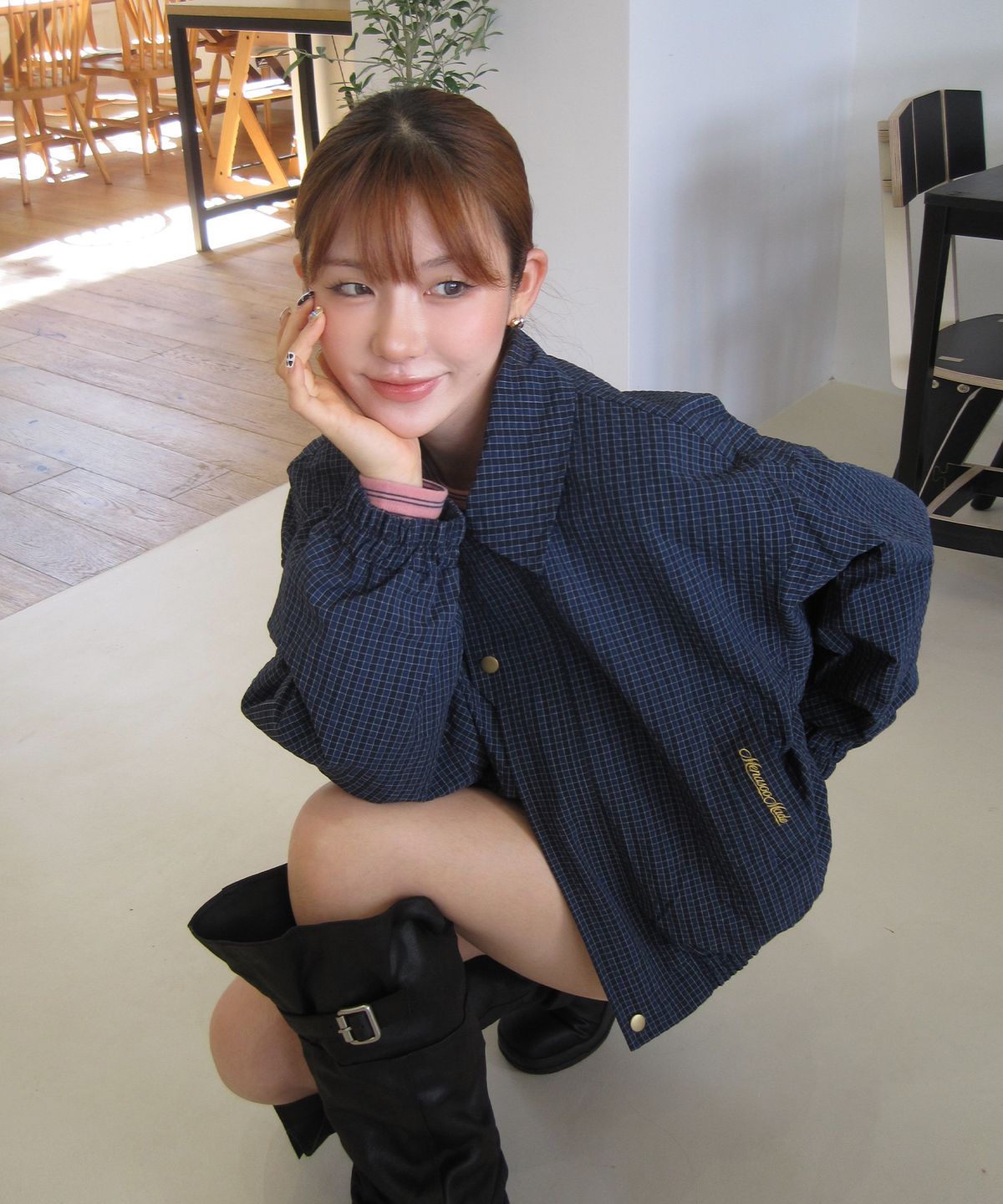 미나수(MENASOO) MNS Classic Check Jacket_Navy