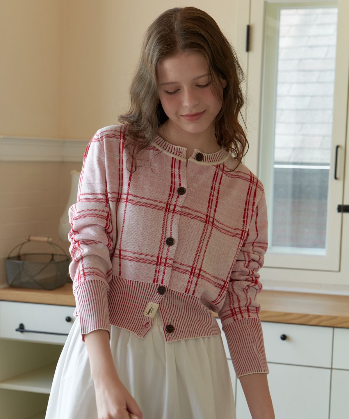 어몽(AMONG) A MIXED COLOR CHECK CARDIGAN_PINK