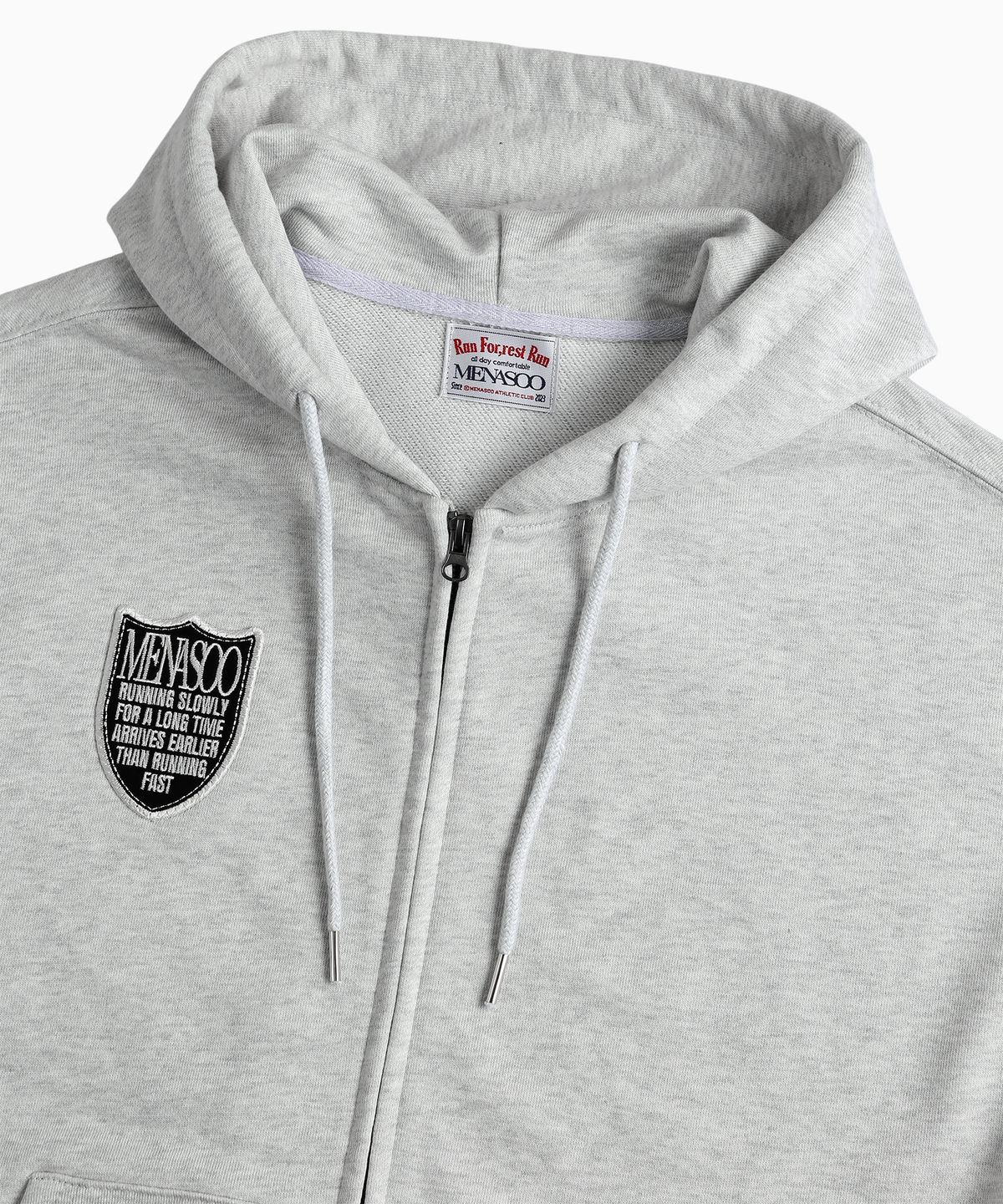 미나수(MENASOO) Menasoo Applique Two Way Hoodie Zip Up_White Melange