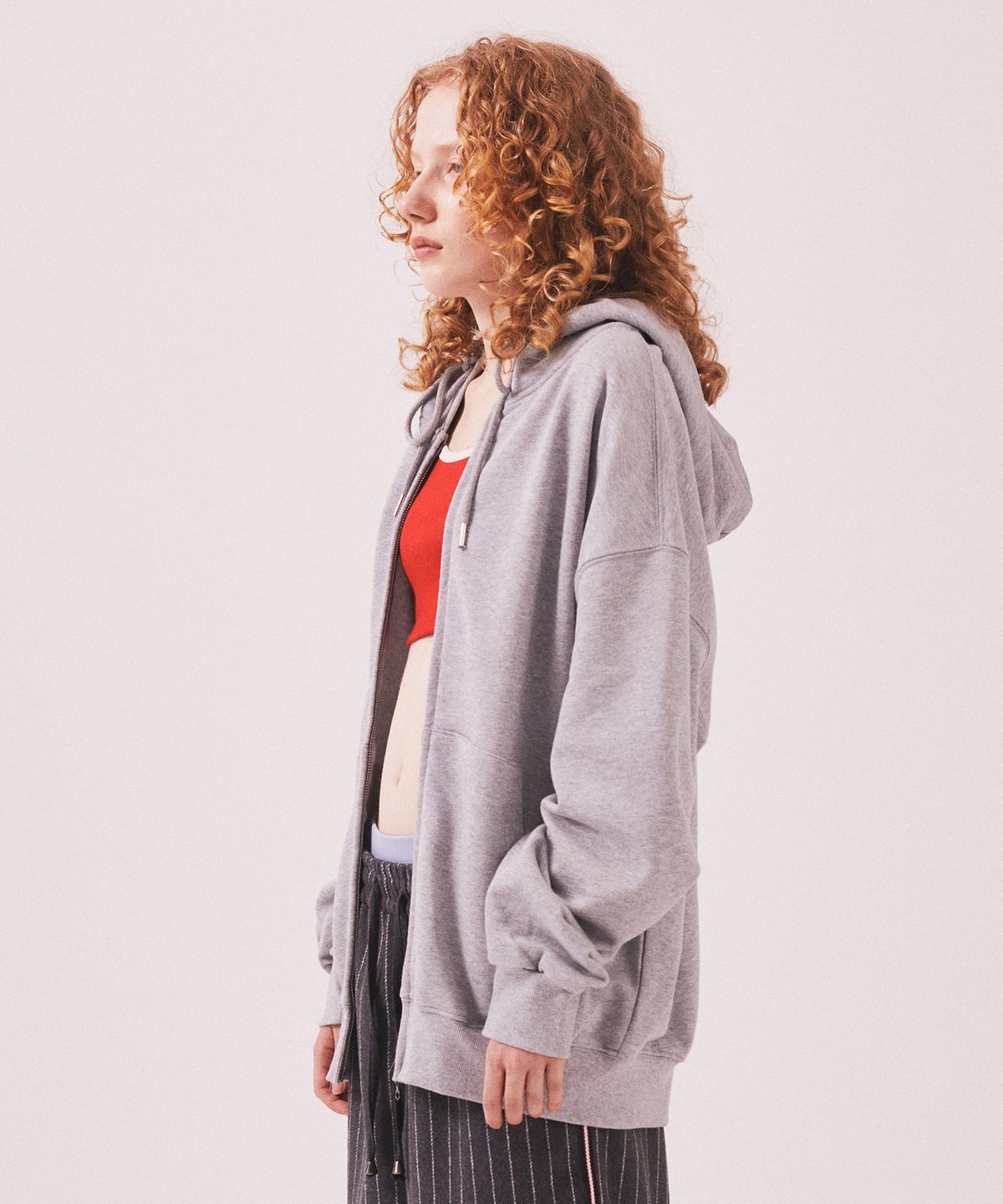 미나수(MENASOO) Menasoo Applique Two Way Hoodie Zip Up_Gray Melange