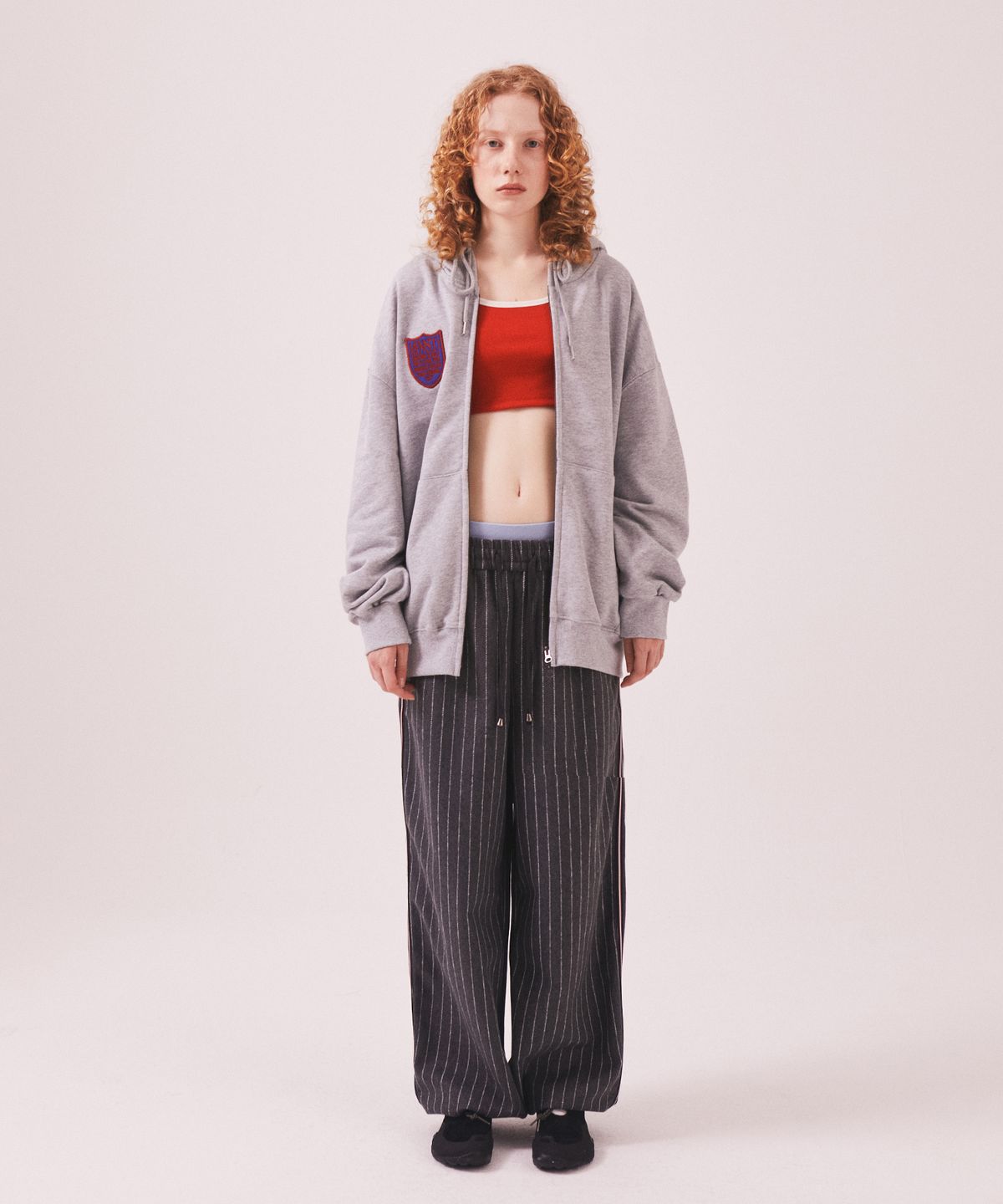 미나수(MENASOO) Menasoo Applique Two Way Hoodie Zip Up_Gray Melange
