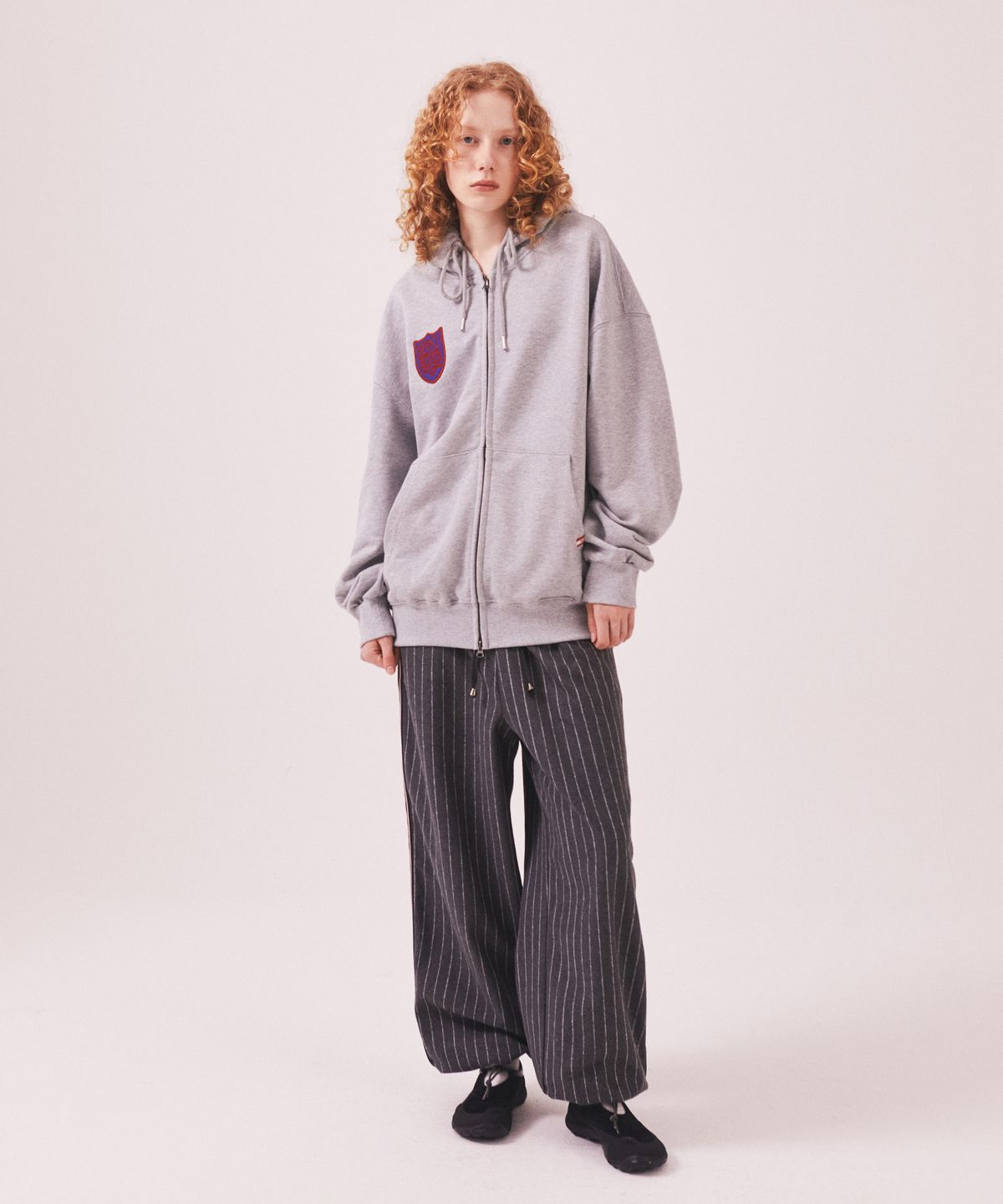 미나수(MENASOO) Menasoo Applique Two Way Hoodie Zip Up_Gray Melange