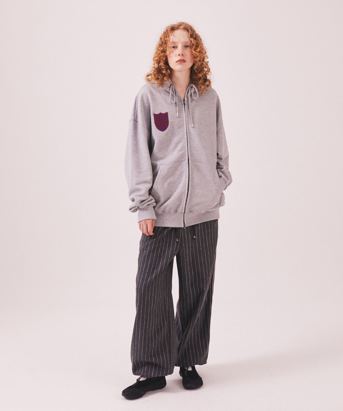 미나수(MENASOO) Menasoo Applique Two Way Hoodie Zip Up_Gray Melange