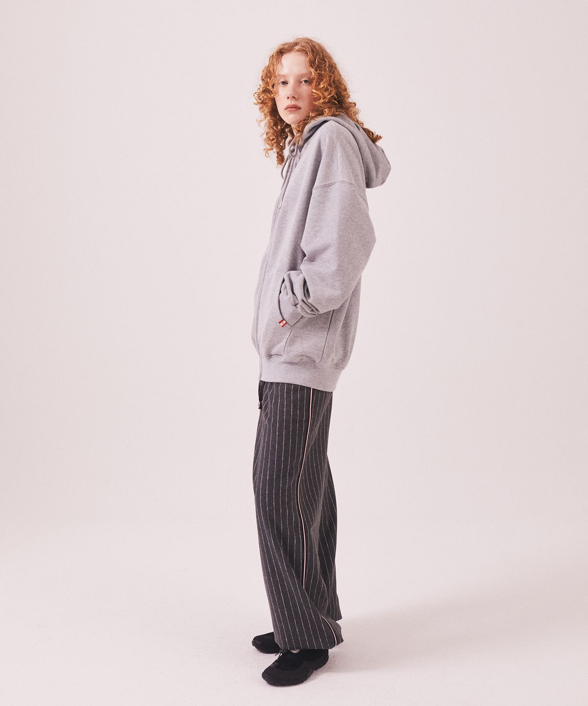 미나수(MENASOO) Menasoo Applique Two Way Hoodie Zip Up_Gray Melange