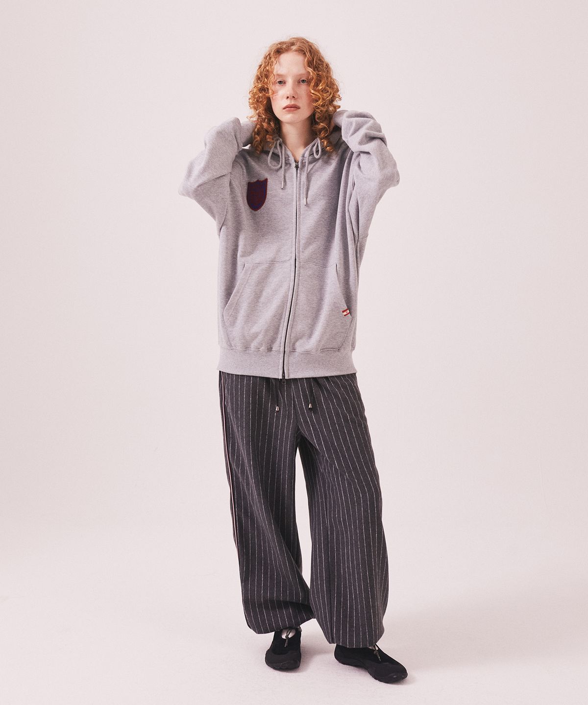 미나수(MENASOO) Menasoo Applique Two Way Hoodie Zip Up_Gray Melange
