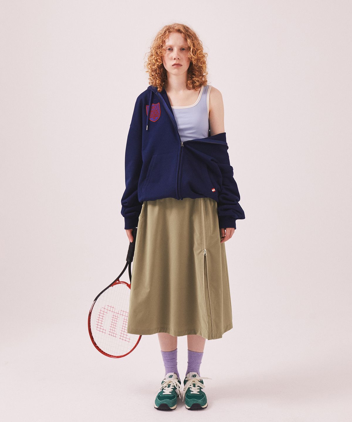 미나수(MENASOO) Menasoo Applique Two Way Hoodie Zip Up_Navy