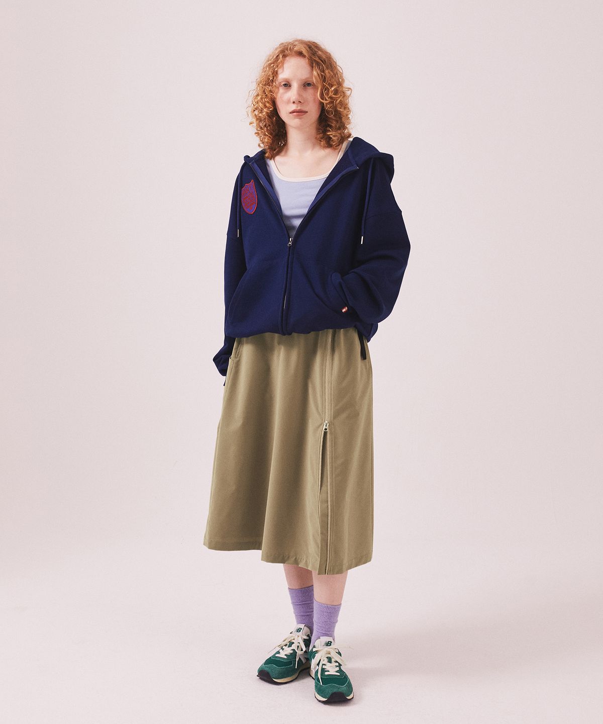 미나수(MENASOO) Menasoo Applique Two Way Hoodie Zip Up_Navy