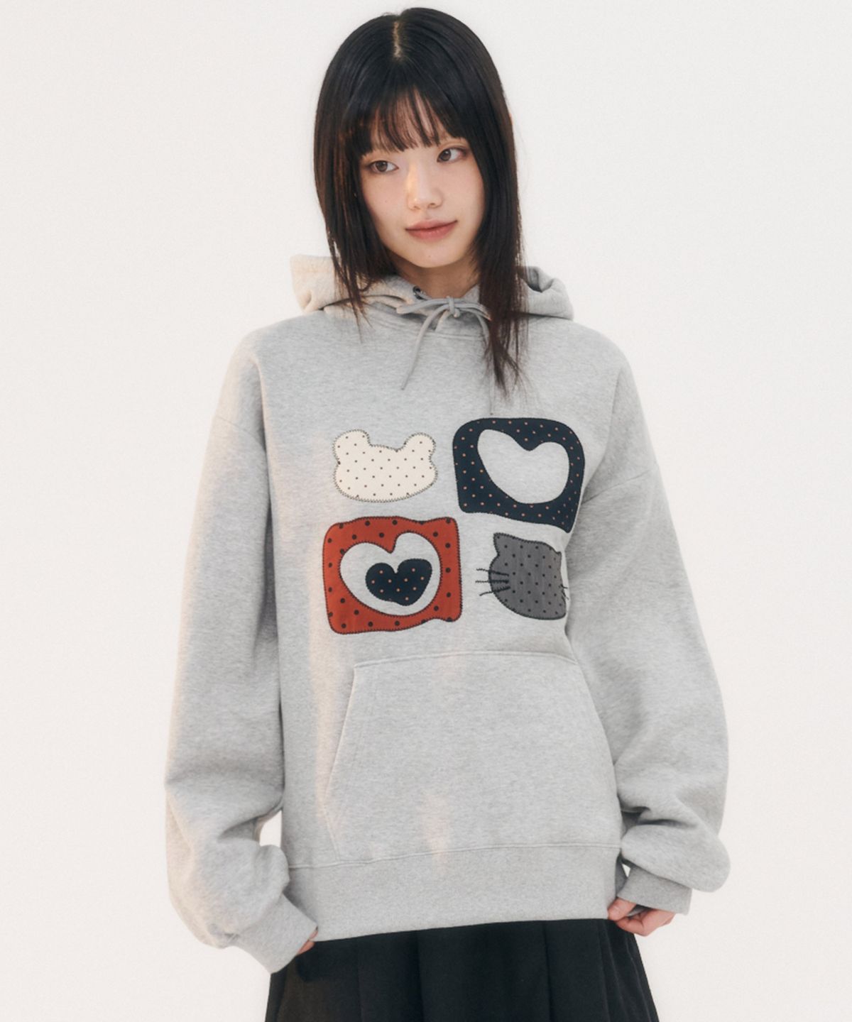 엠블러(AMBLER) Meow Bear 자수 후드 티셔츠 AHP1207 (멜란지)