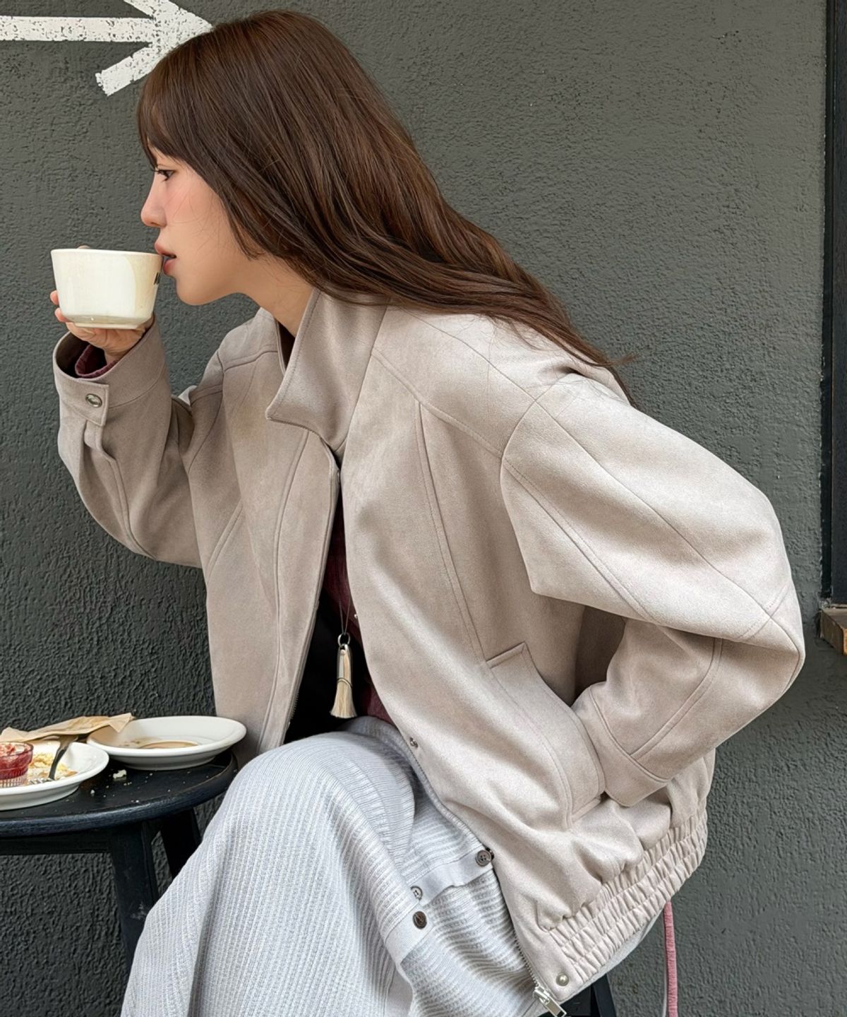 올리브 데 올리브(OLIVE DES OLIVE) 오버핏 스웨이드 블루종 점퍼 OE6XJ8740