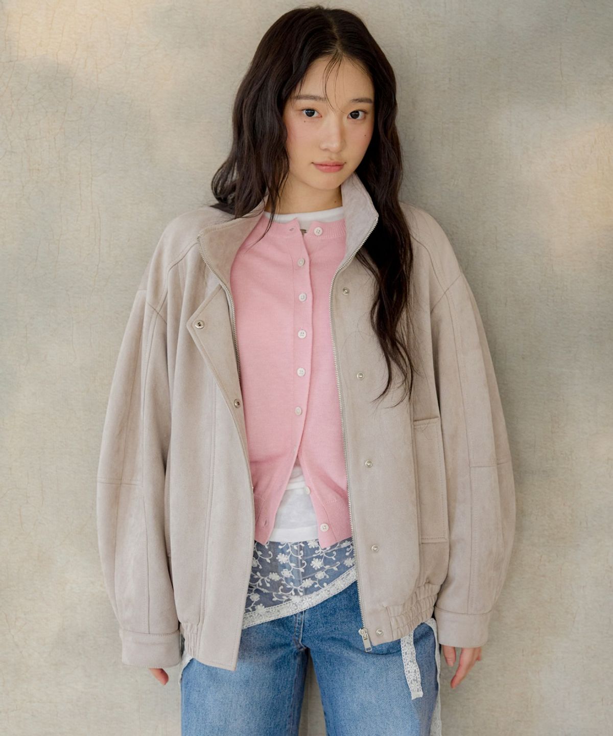 올리브 데 올리브(OLIVE DES OLIVE) 오버핏 스웨이드 블루종 점퍼 OE6XJ8740