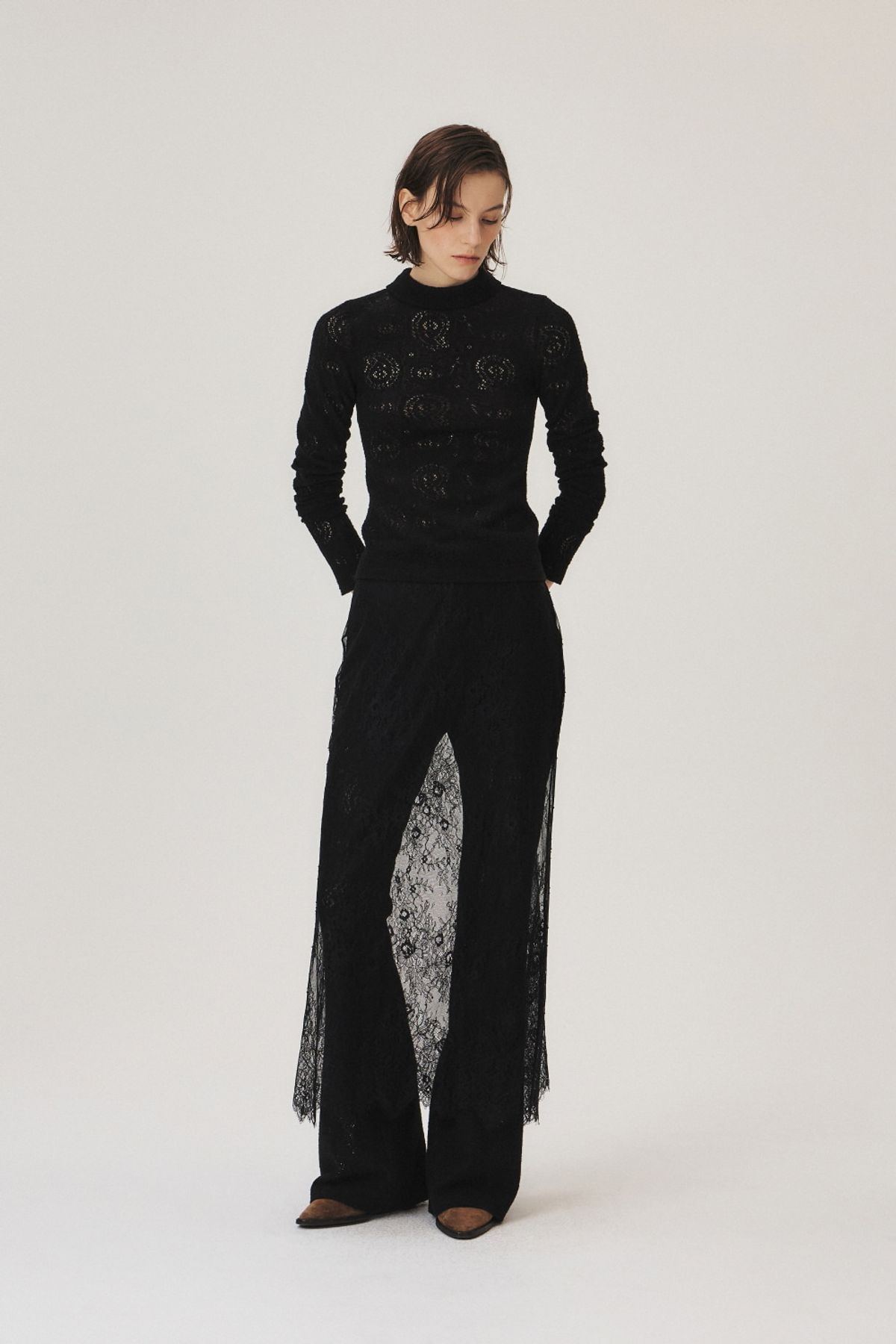 쿠메(KUMÉ) Layerig Lace Skirt, Black