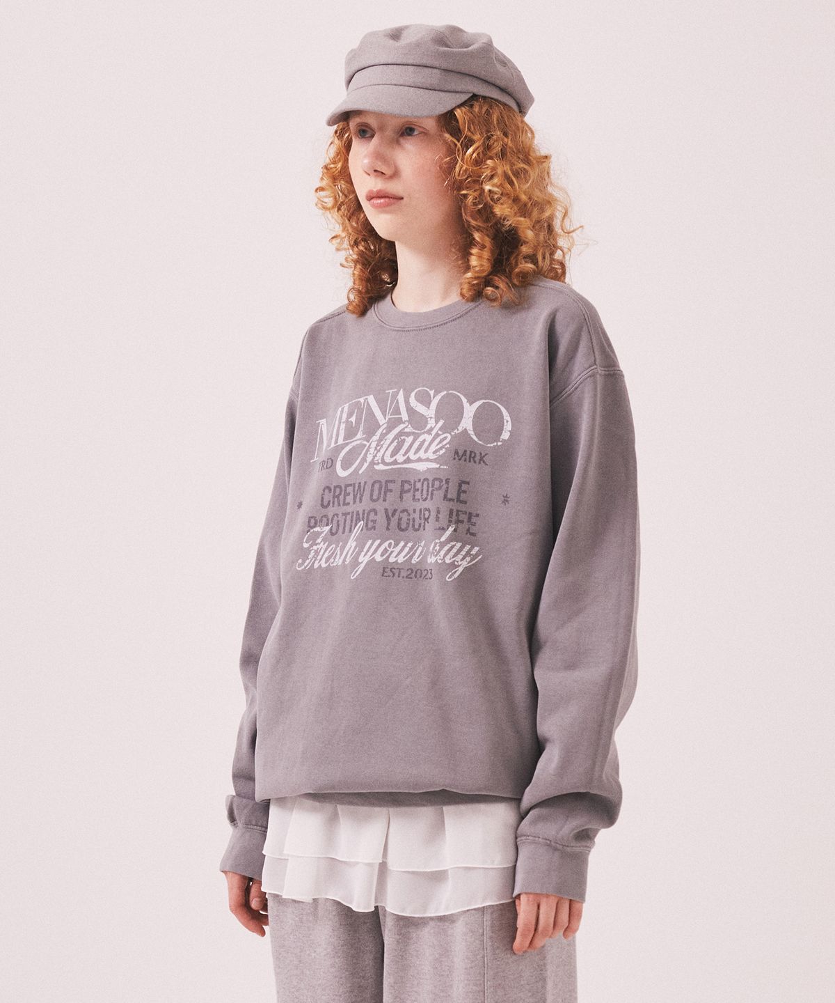 미나수(MENASOO) Menasoo Pigment Oversized Sweatshirt_Gray
